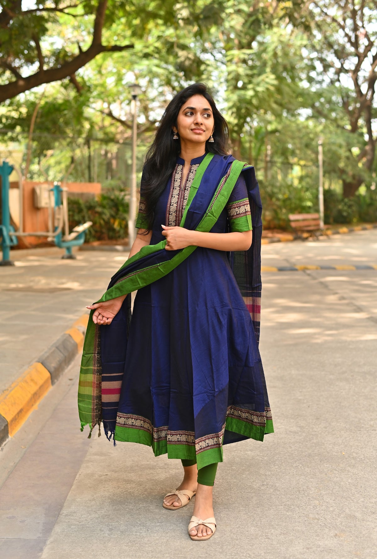 Arti Peacock Narayanpet Handloom Anarkali & Dupatta Set