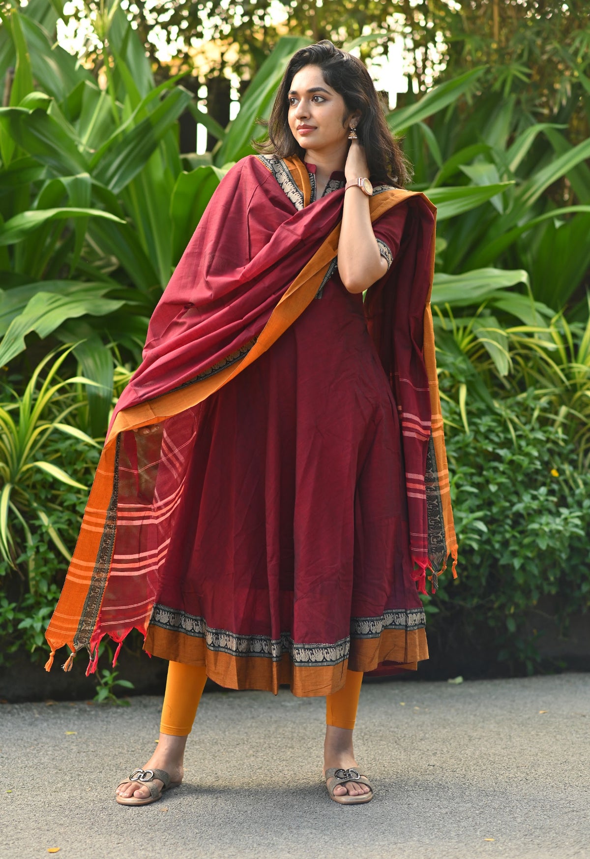 Arti – Maroon Narayanpet Handloom Anarkali Suit