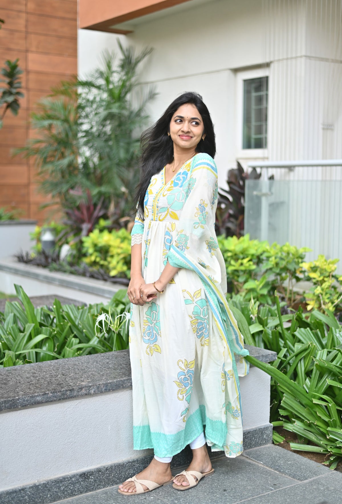 Shalini – Blue Embroidered Mul Cotton Dress & Dupatta Set