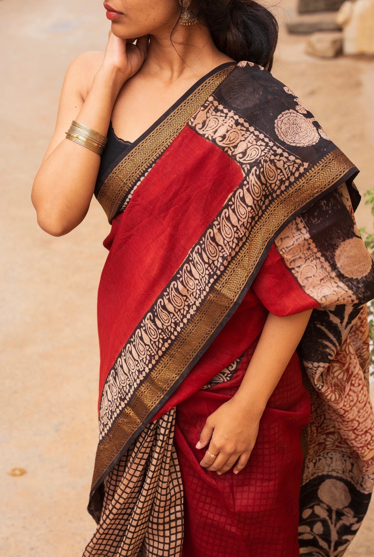 Tripti -Maheshwari silk Bagru saree(Maroon)