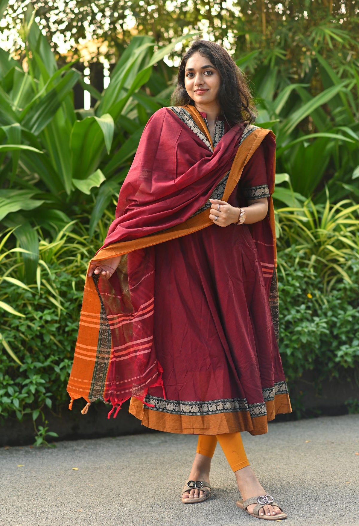 Arti – Maroon Narayanpet Handloom Anarkali Suit