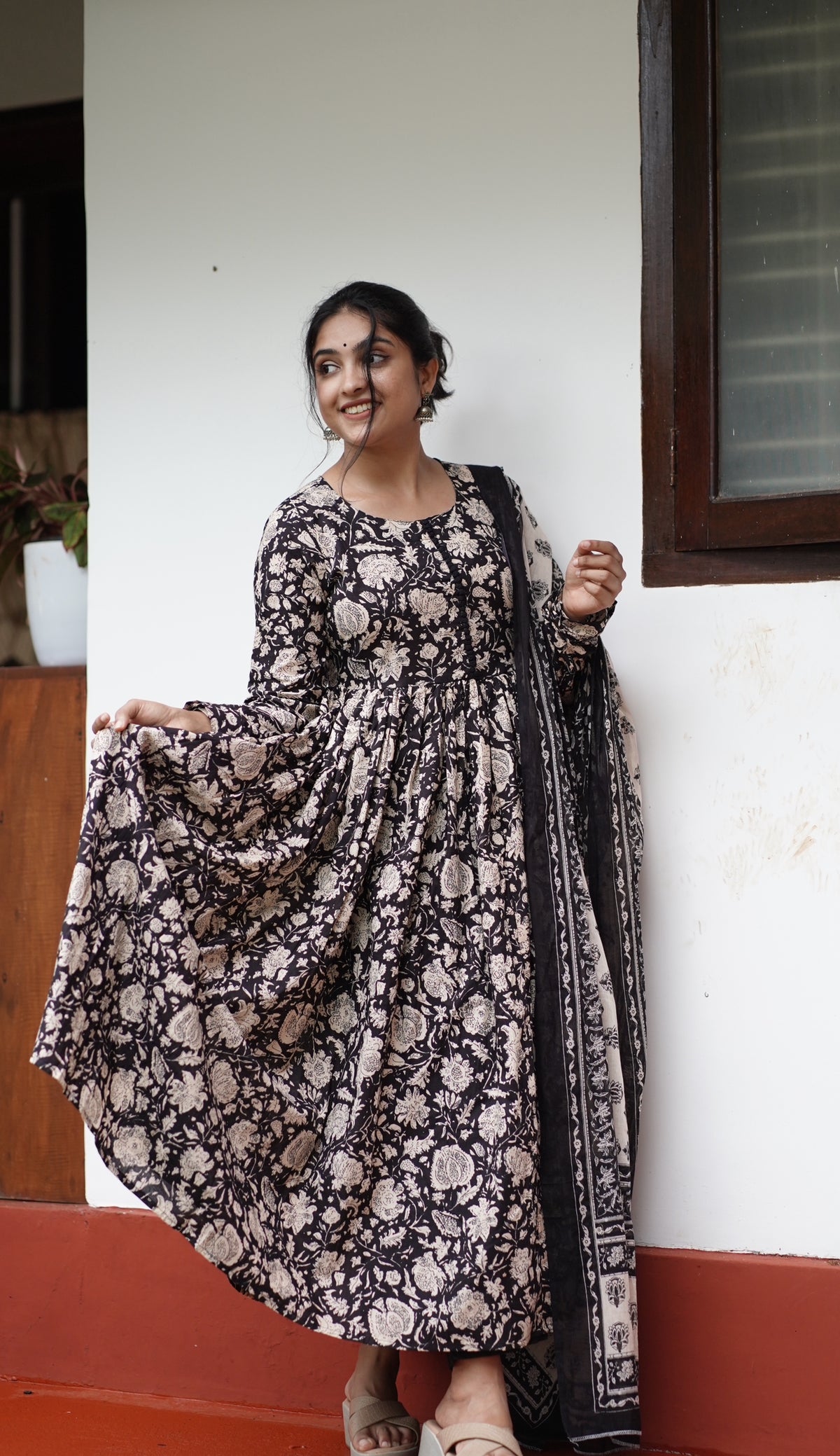 Mangai – Black Organic Cotton Block Print Anarkali Suit