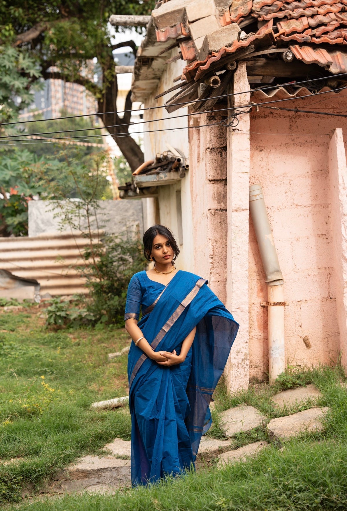 LEELA-Mangalgiri cotton saree-Blue