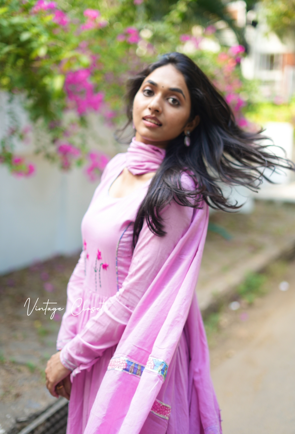 Bhoomika – Pink Embroidered Mul Cotton Flared Kurti