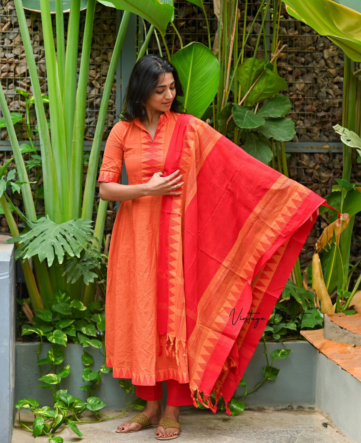 Sunaina – Coral Mangalgiri Cotton Anarkali Suit Set