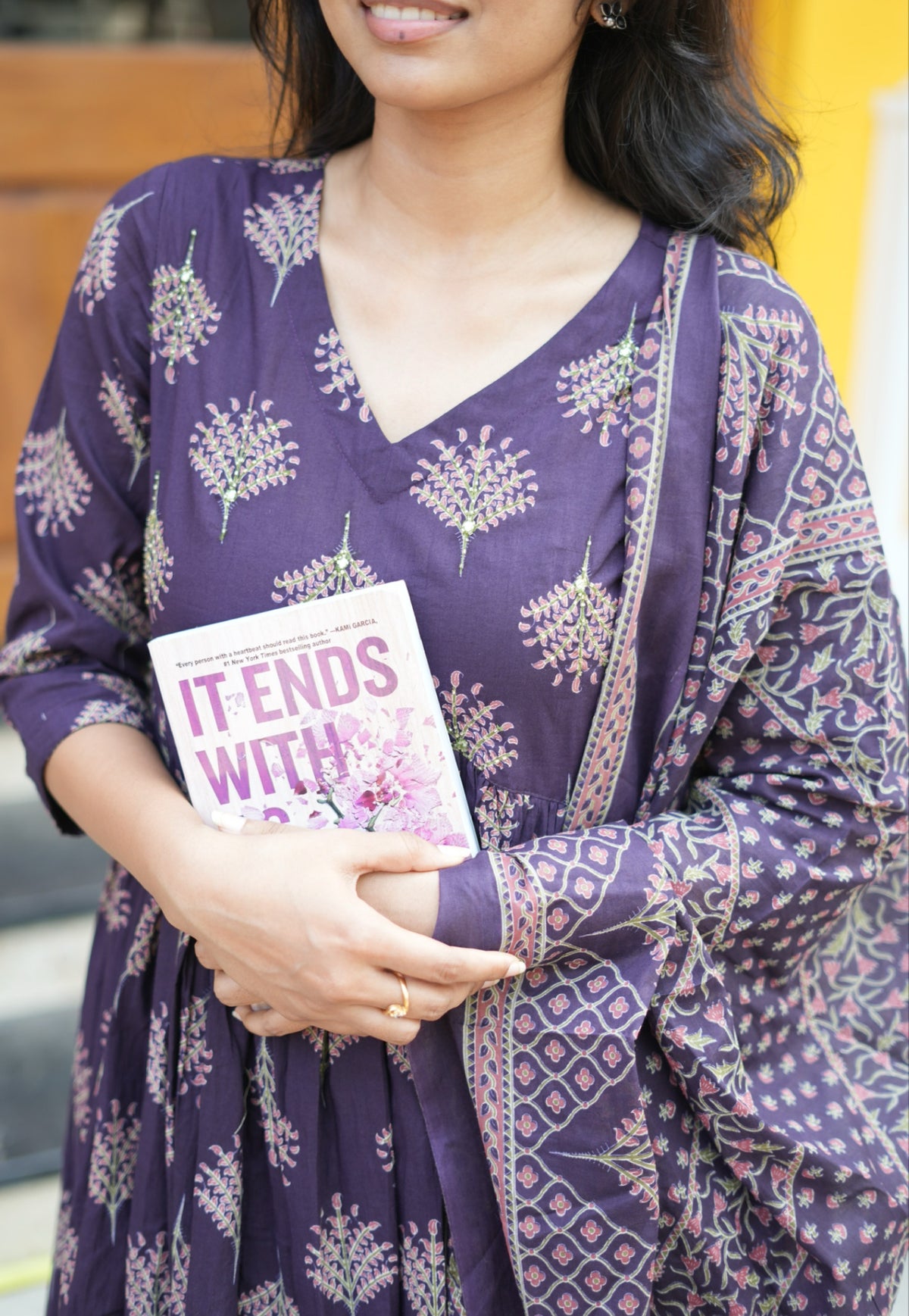 Kanmani – Violet Floral Mul Cotton Straight Kurta Set