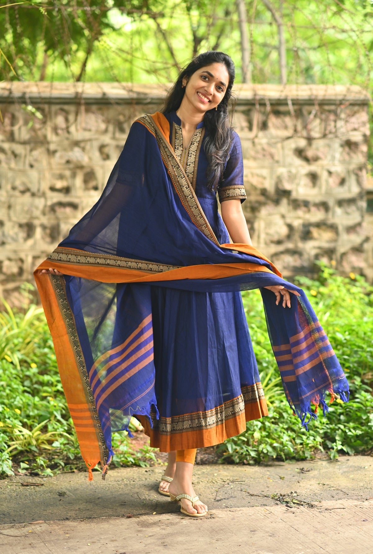 Arti – Ink Blue Narayanpet Handloom Anarkali Suit