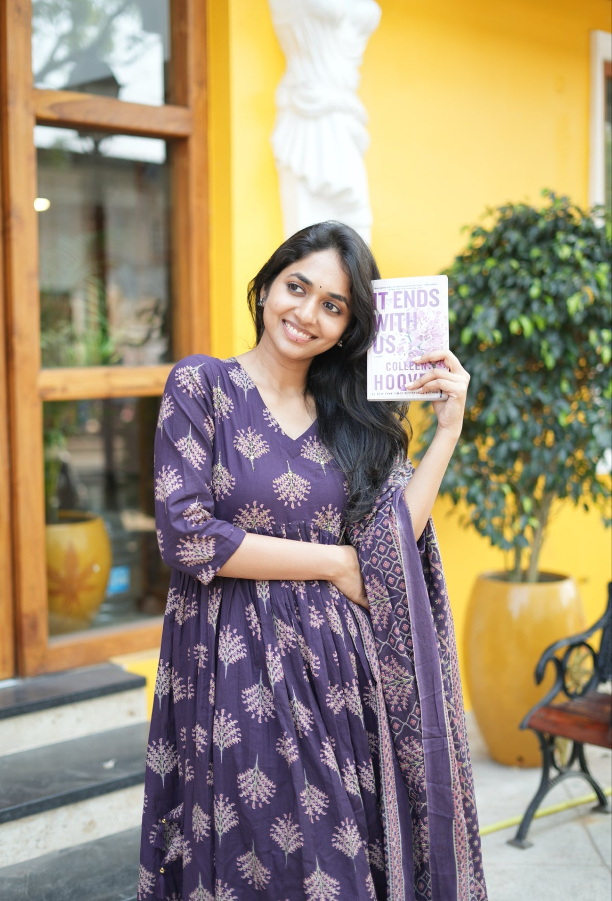 Kanmani – Violet Floral Mul Cotton Straight Kurta Set