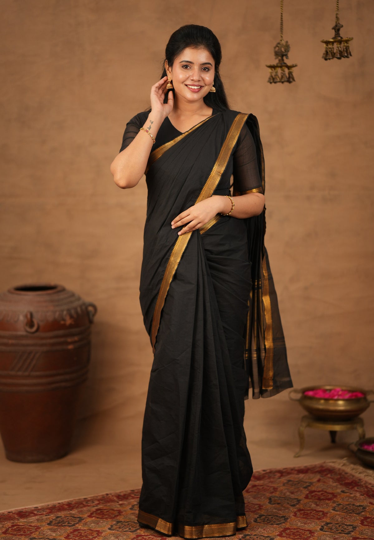Black mangalgiri cotton blouse  (VCB007)