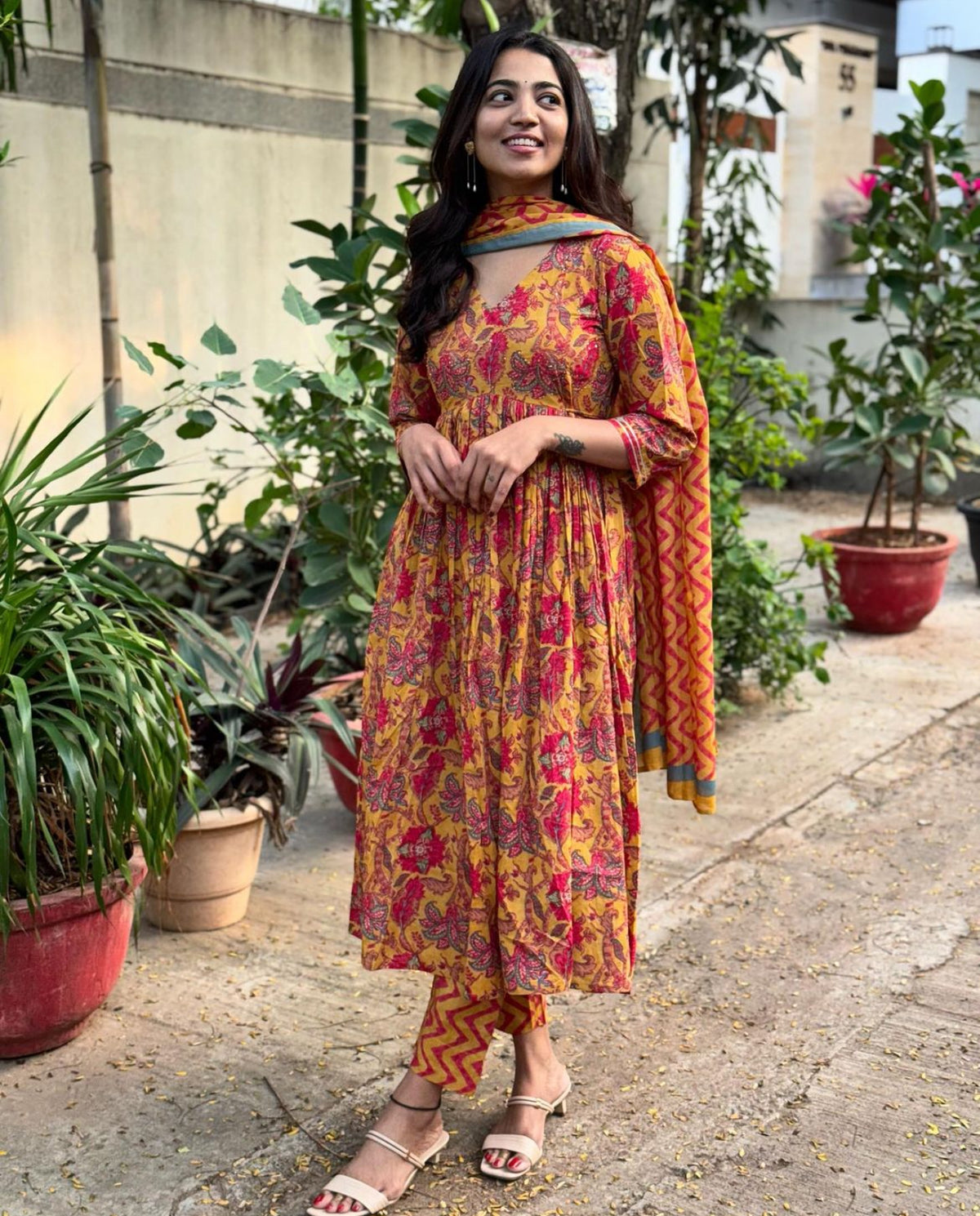 Sanjana – Mustard Sequin Kurta Suit Set