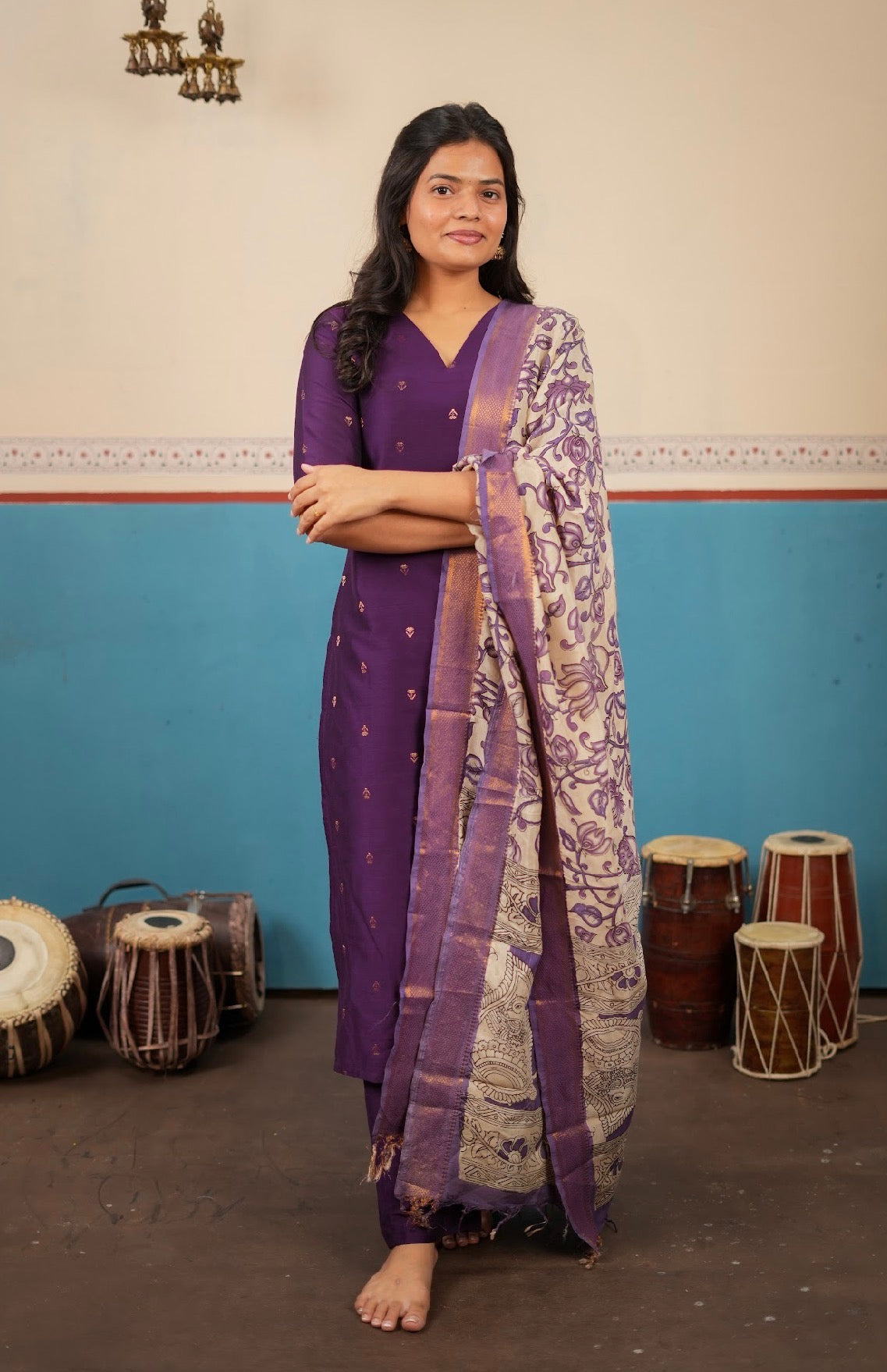 Meenakshi-violet +kalamkari silk dupatta