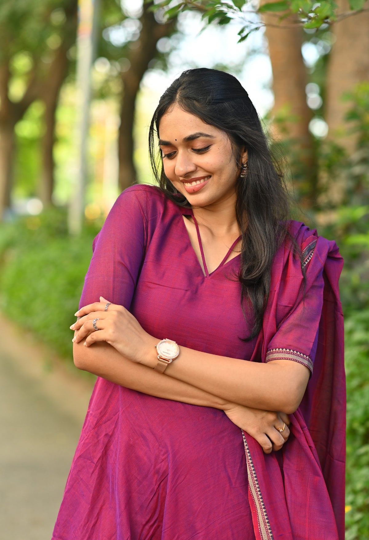 Padmini – Wine Violet Narayanpet Anarkali & Dupatta Set