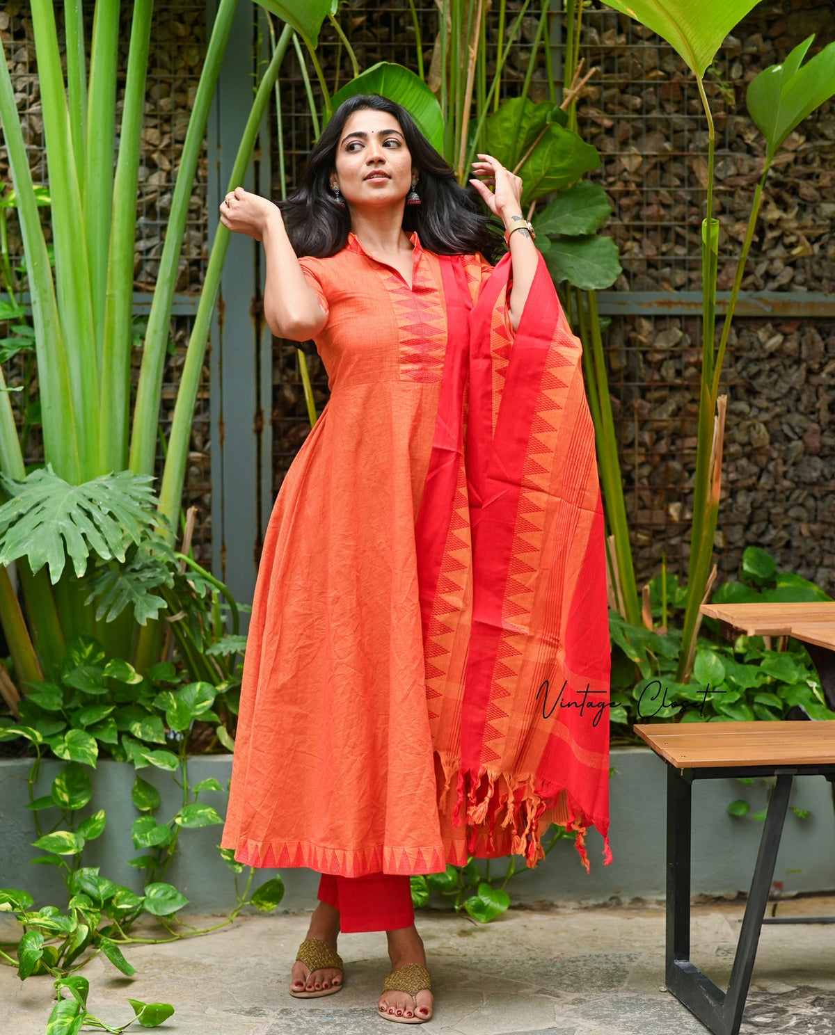Sunaina – Coral Mangalgiri Cotton Anarkali Suit Set
