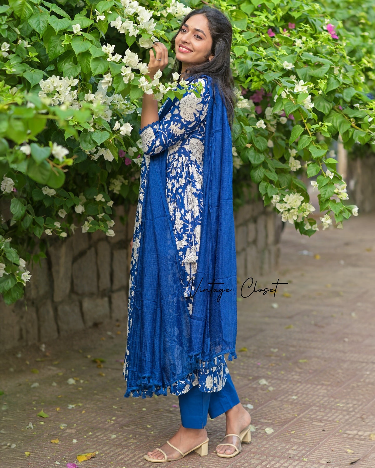 Diya – Ink Blue Block Print Alia-Cut Anarkali Suit Set