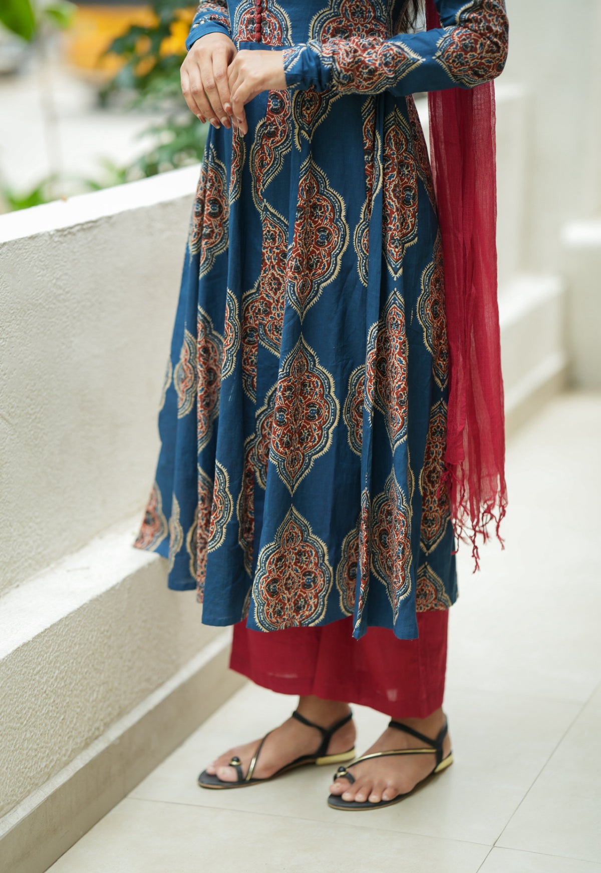 Ashmitha – Blue Floral Block Print Anarkali Suit Set