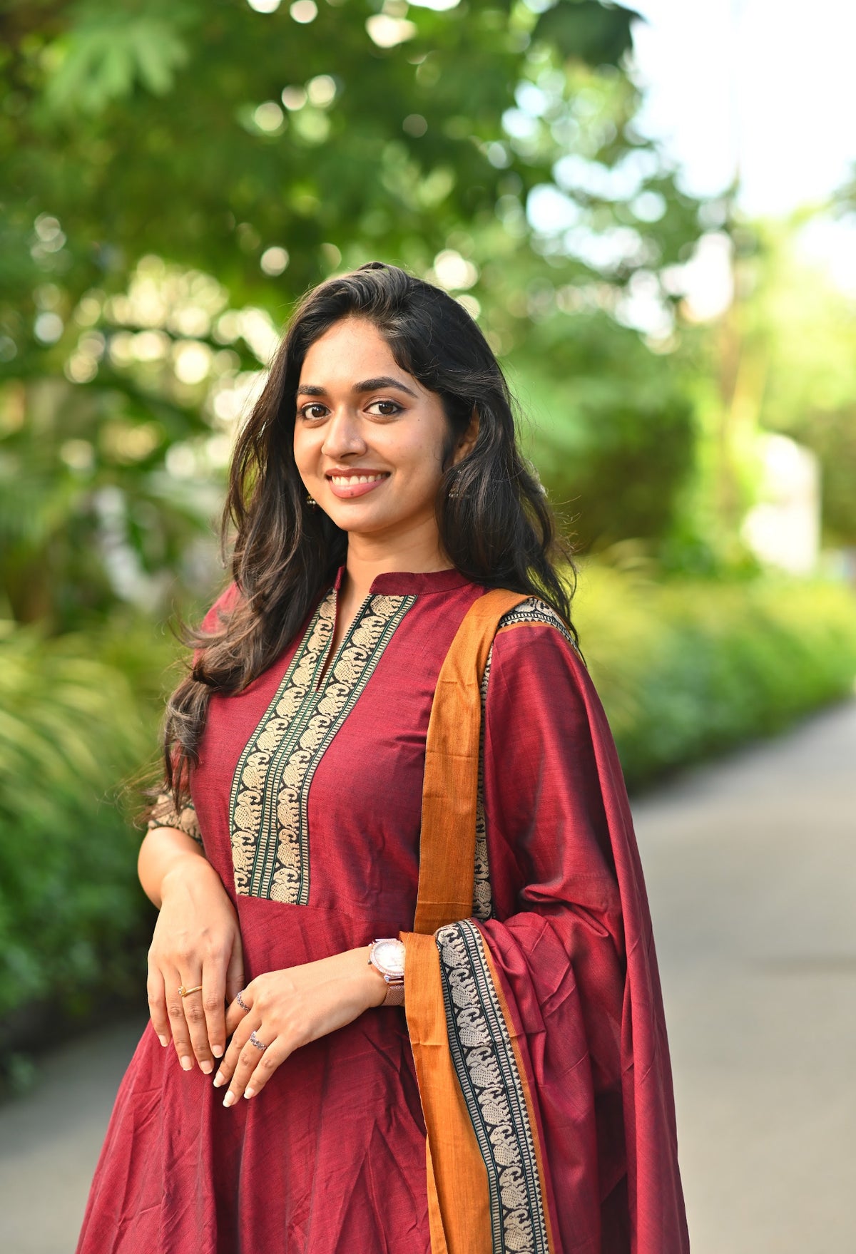 Arti – Maroon Narayanpet Handloom Anarkali Suit