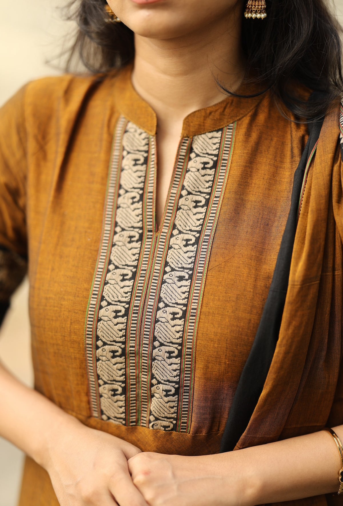 Arti – Brown Narayanpet Anarkali with Black Dupatta