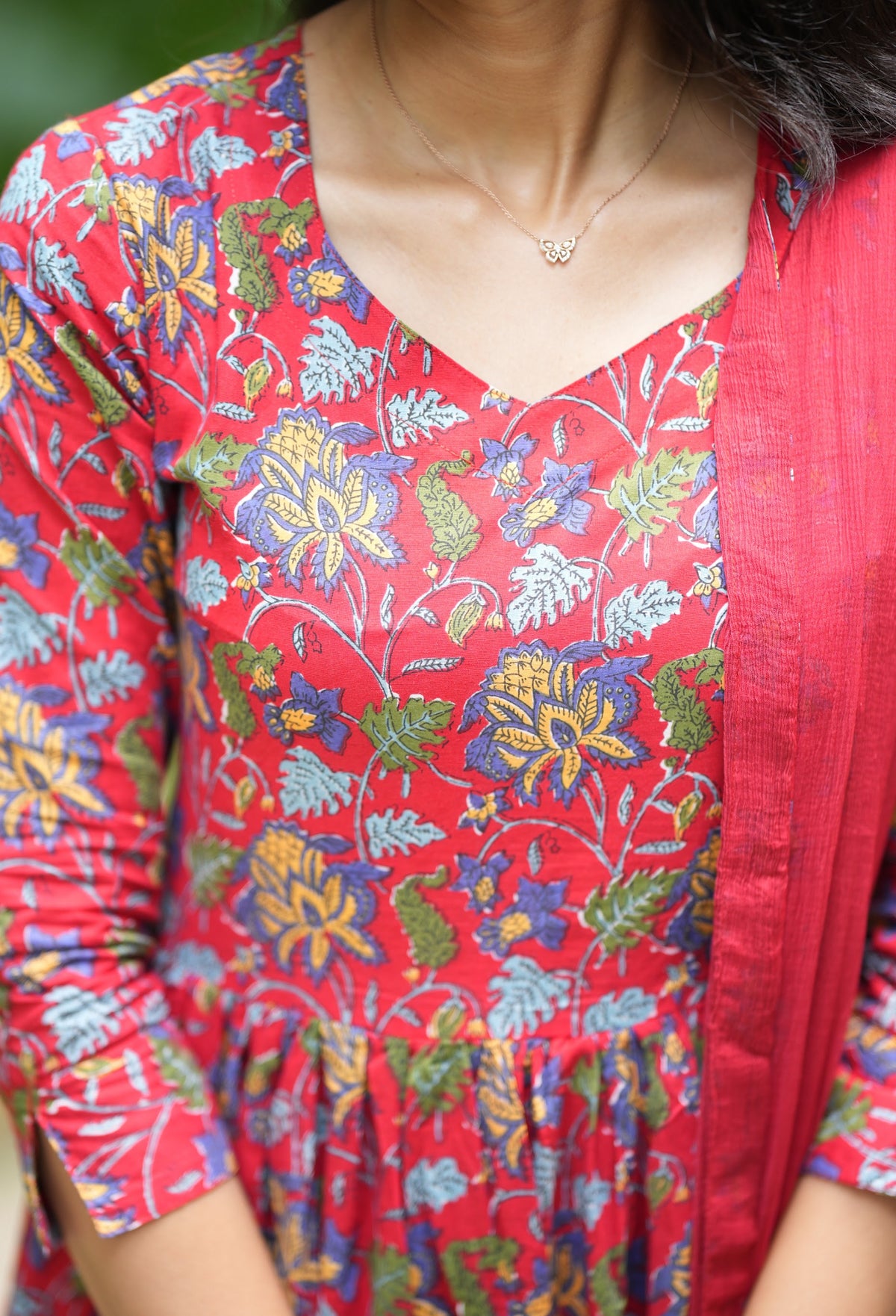 Sneha – Pink Block Print Anarkali with Chiffon Dupatta