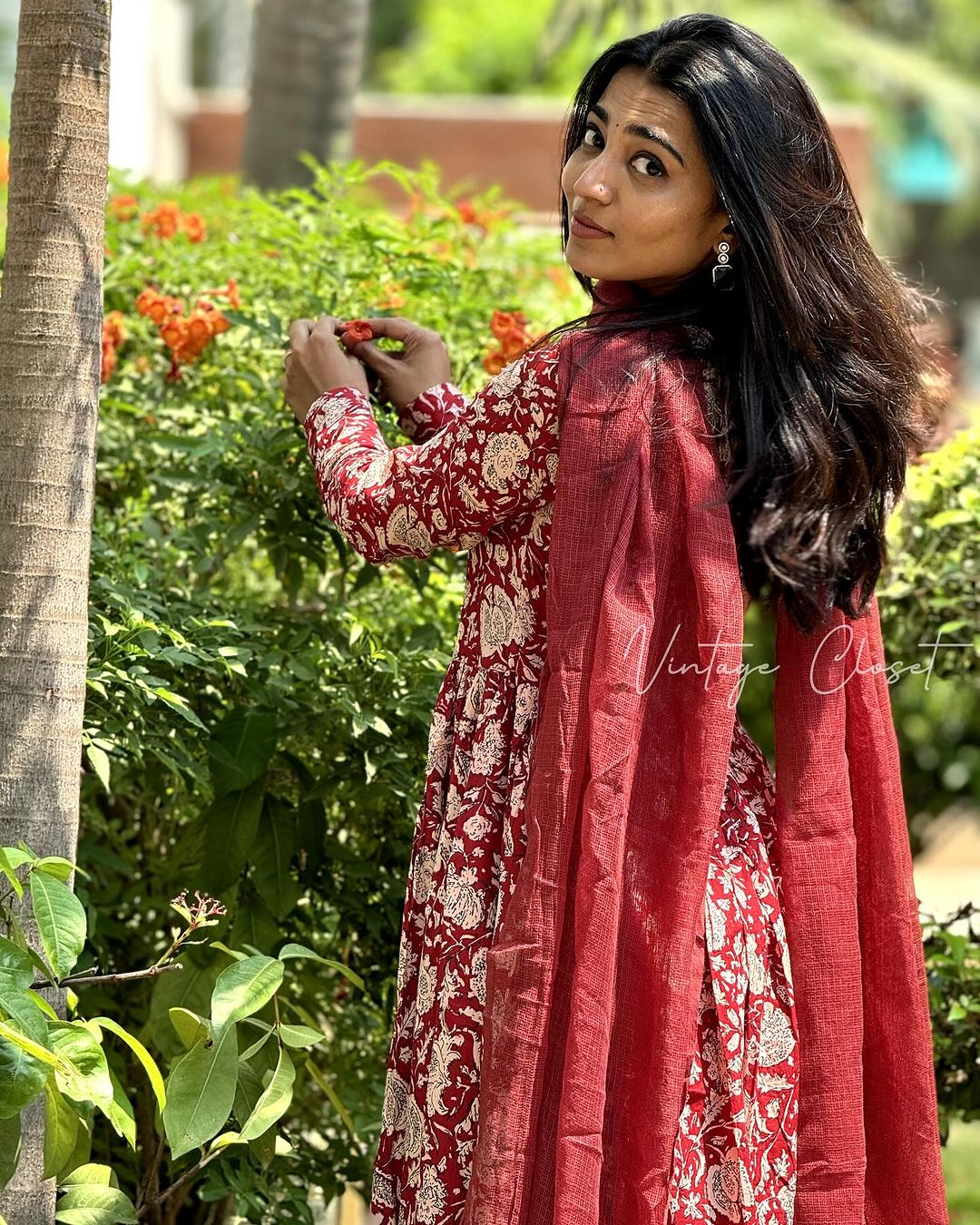 Mangai – Red Organic Cotton Block Print Anarkali Suit