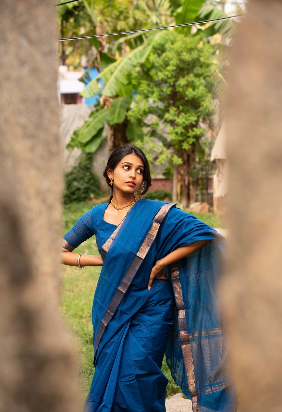 LEELA-Mangalgiri cotton saree-Blue