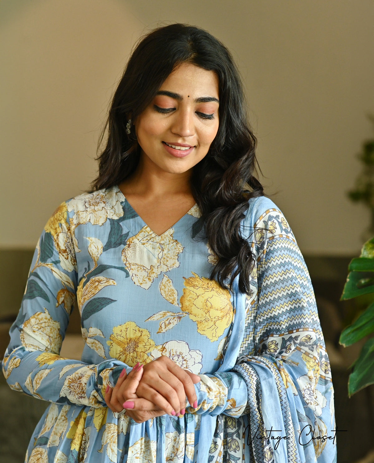 Surabhi – Blue Organic Cotton Block Print Anarkali Suit