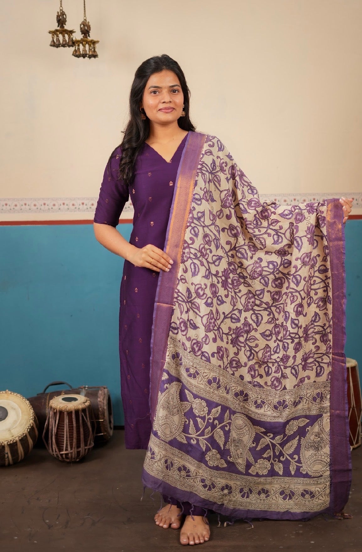 Meenakshi-violet +kalamkari silk dupatta
