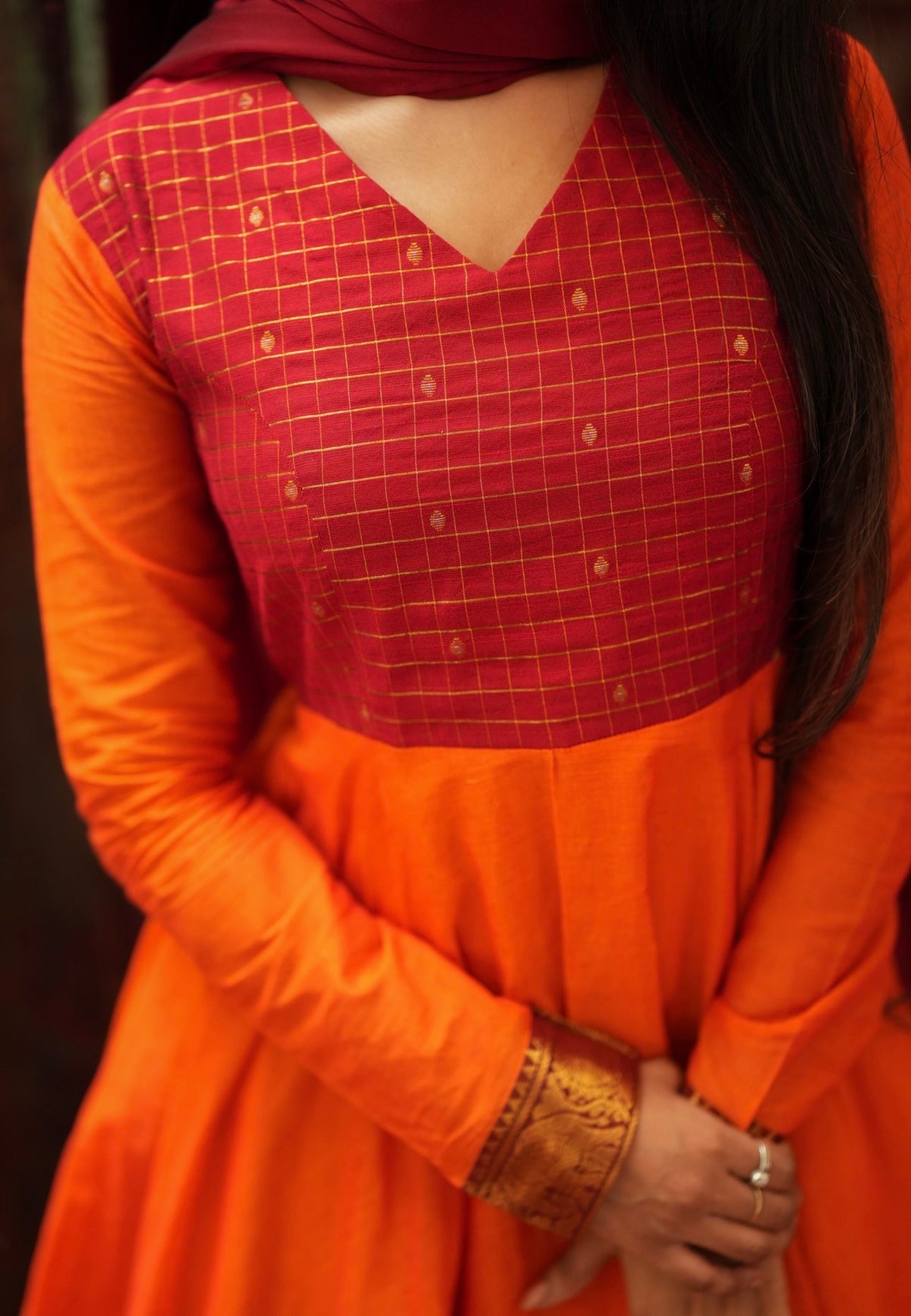 Damini – Orange Chettinad Cotton Full-Flare Anarkali Suit