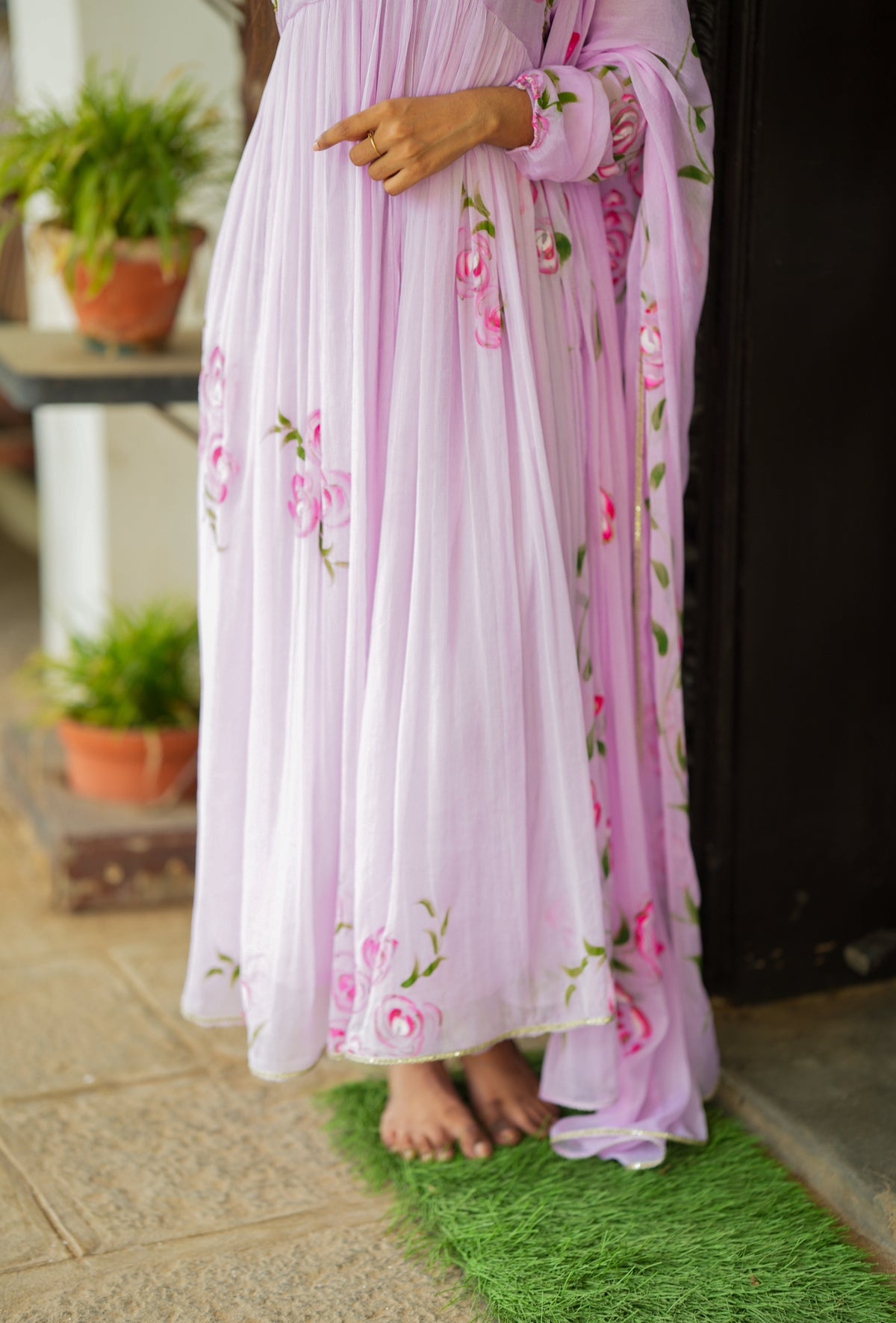 Tamara – Lilac Hand-Painted Chiffon Alia-Cut Suit
