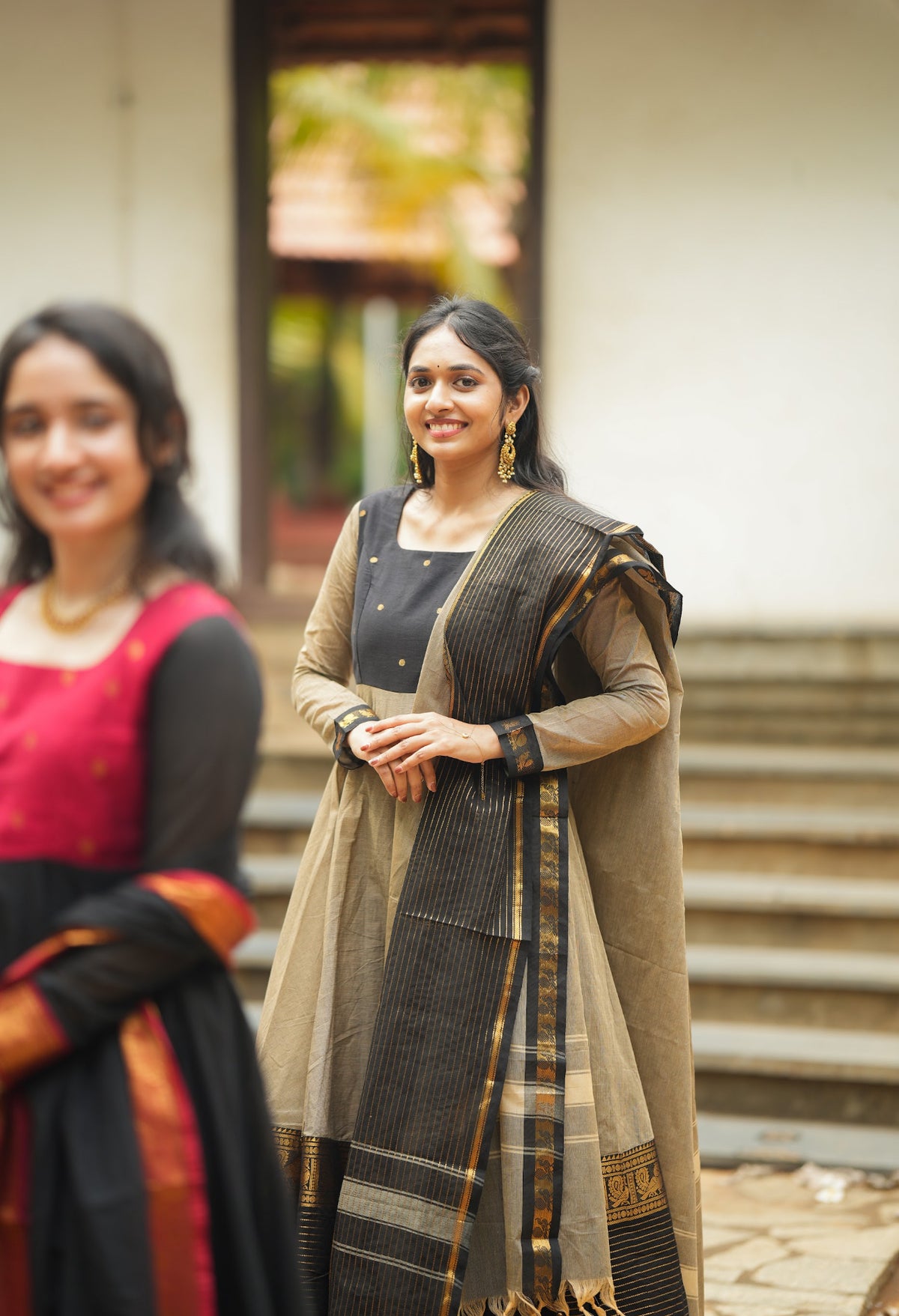 Damini – Black Chettinad Cotton Full-Flare Anarkali Suit