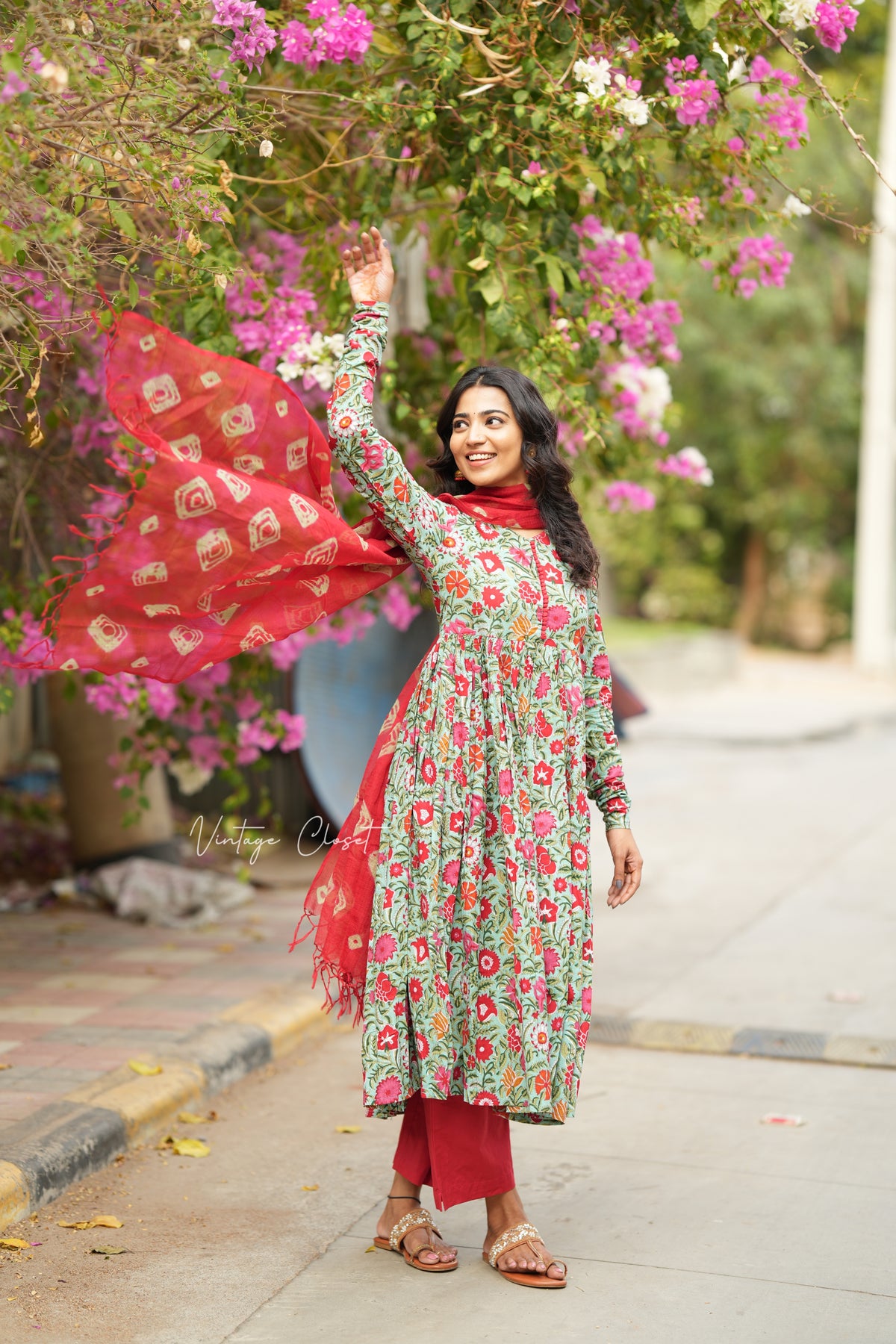 Sita – Floral Organic Cotton Block Print Anarkali Suit Set