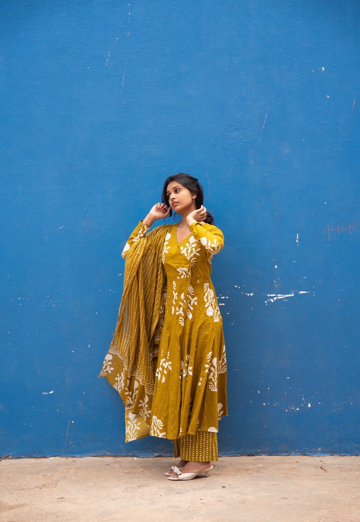 Mustard Maze – Organic Cotton Panel Anarkali Suit Set