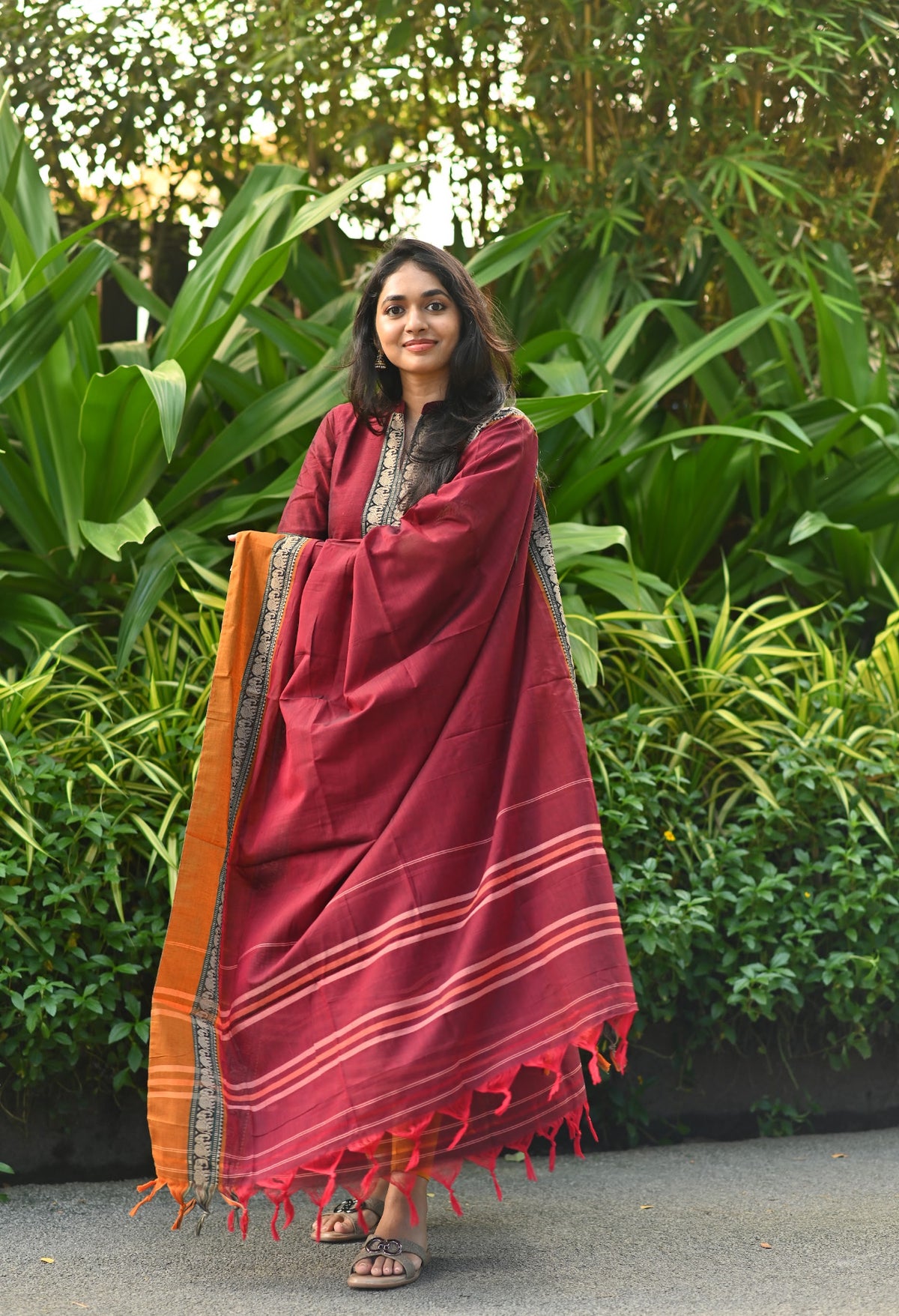 Arti – Maroon Narayanpet Handloom Anarkali Suit