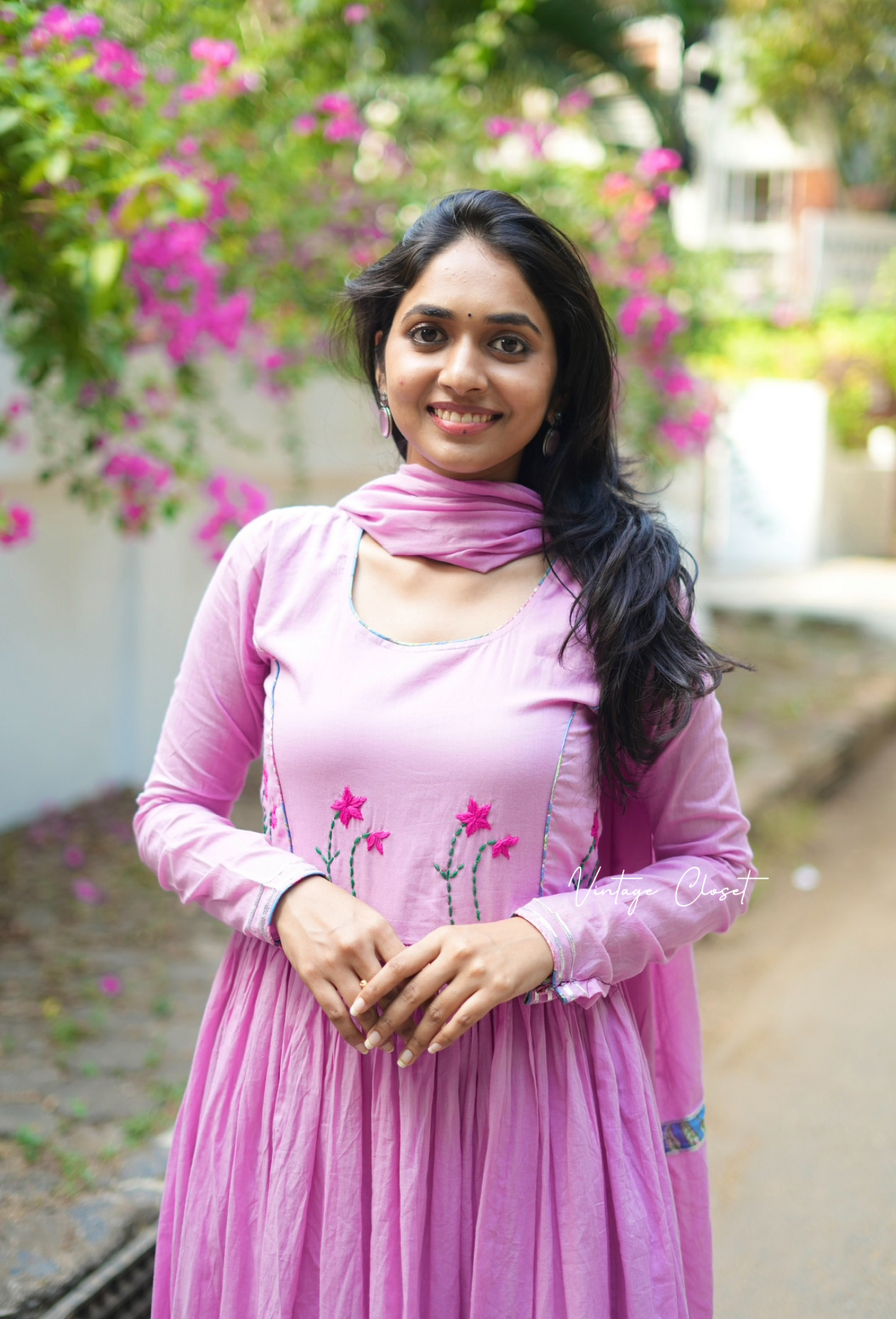Bhoomika – Pink Embroidered Mul Cotton Flared Kurti