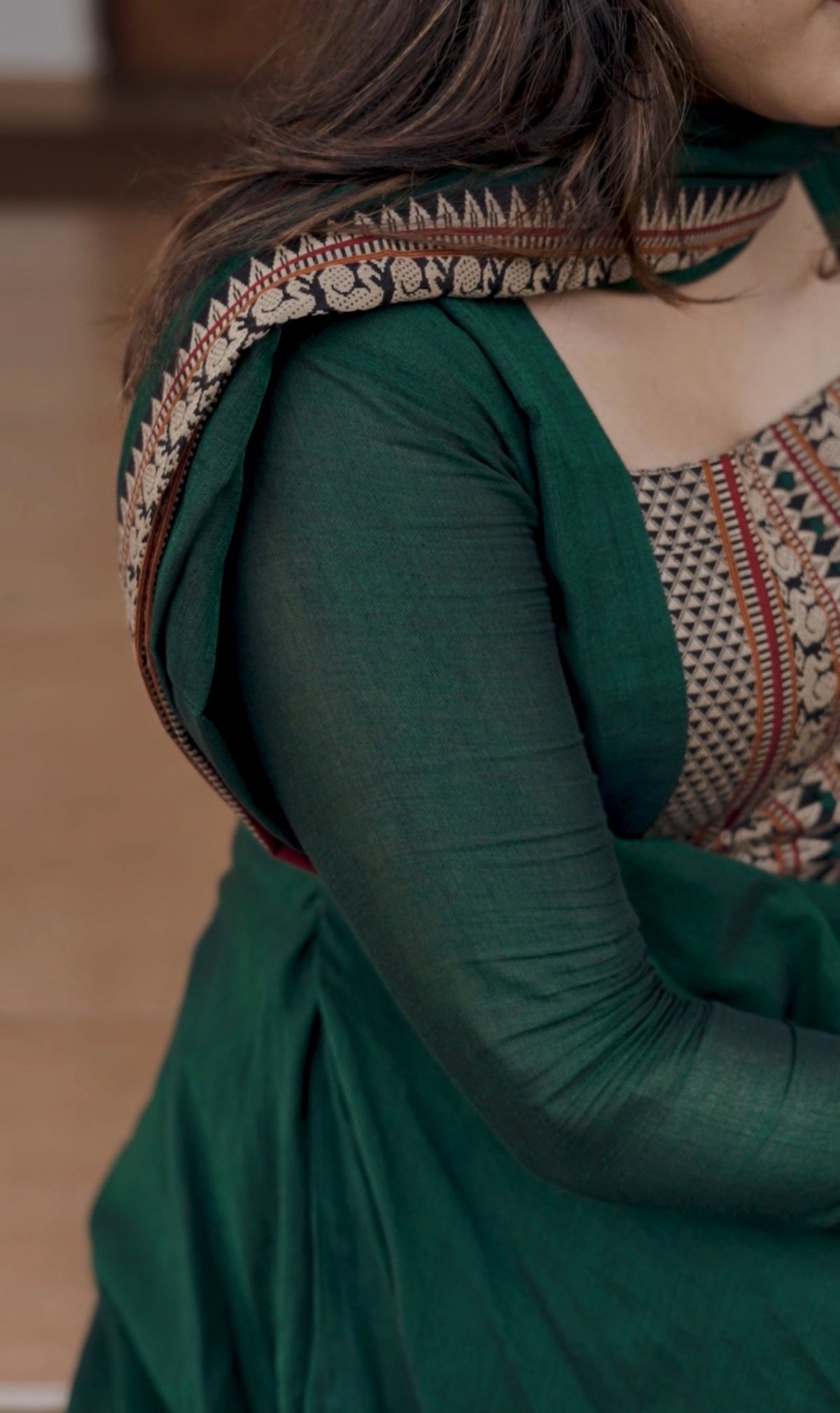 Radha – Bottle Green Narayanpet Handloom Anarkali Suit