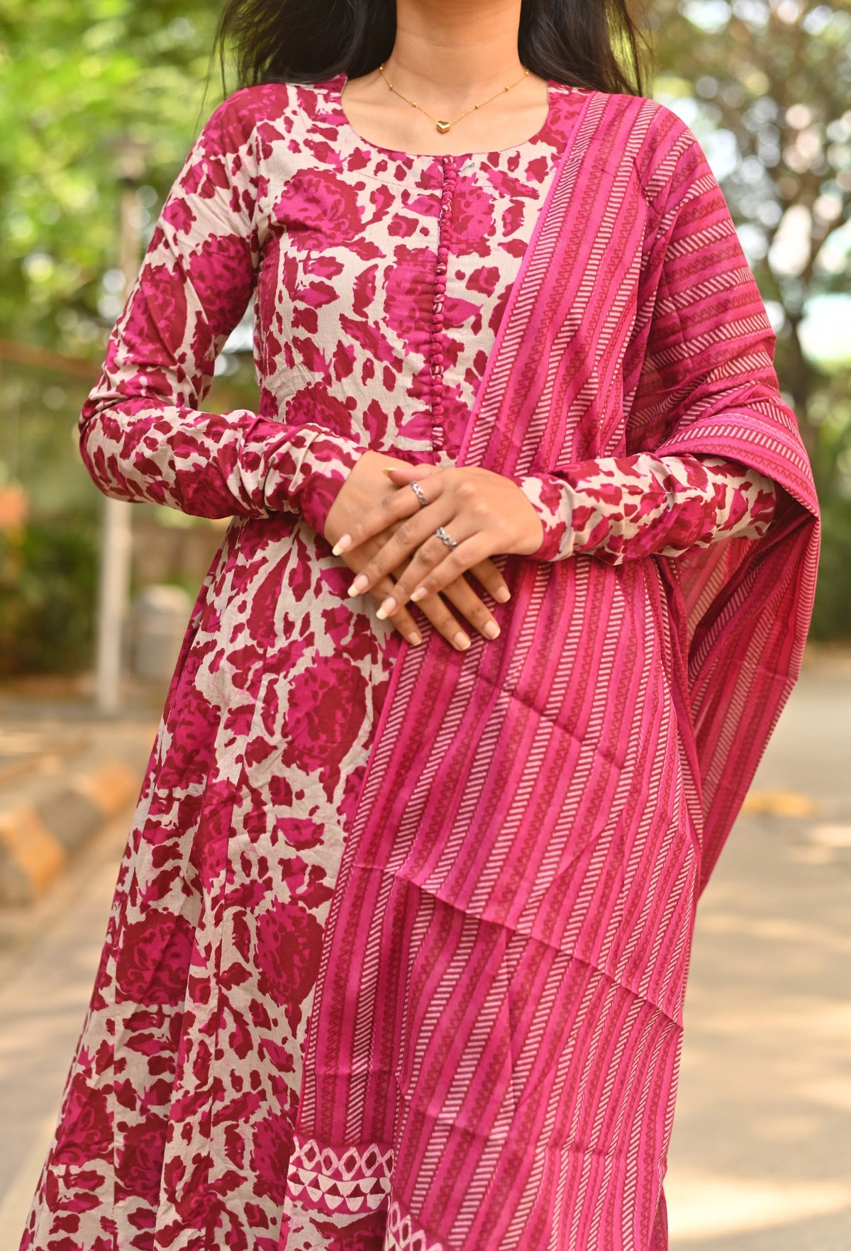 Kanaga – Rani Pink Organic Cotton Block Print Anarkali Set