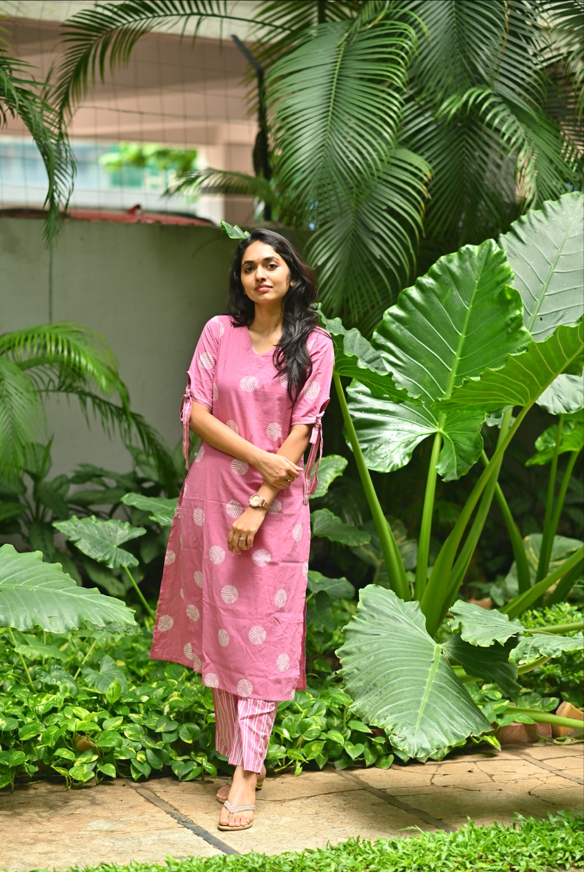 Sharma – Pink Geometric Print Kurta & Palazzo Co-Ord Set