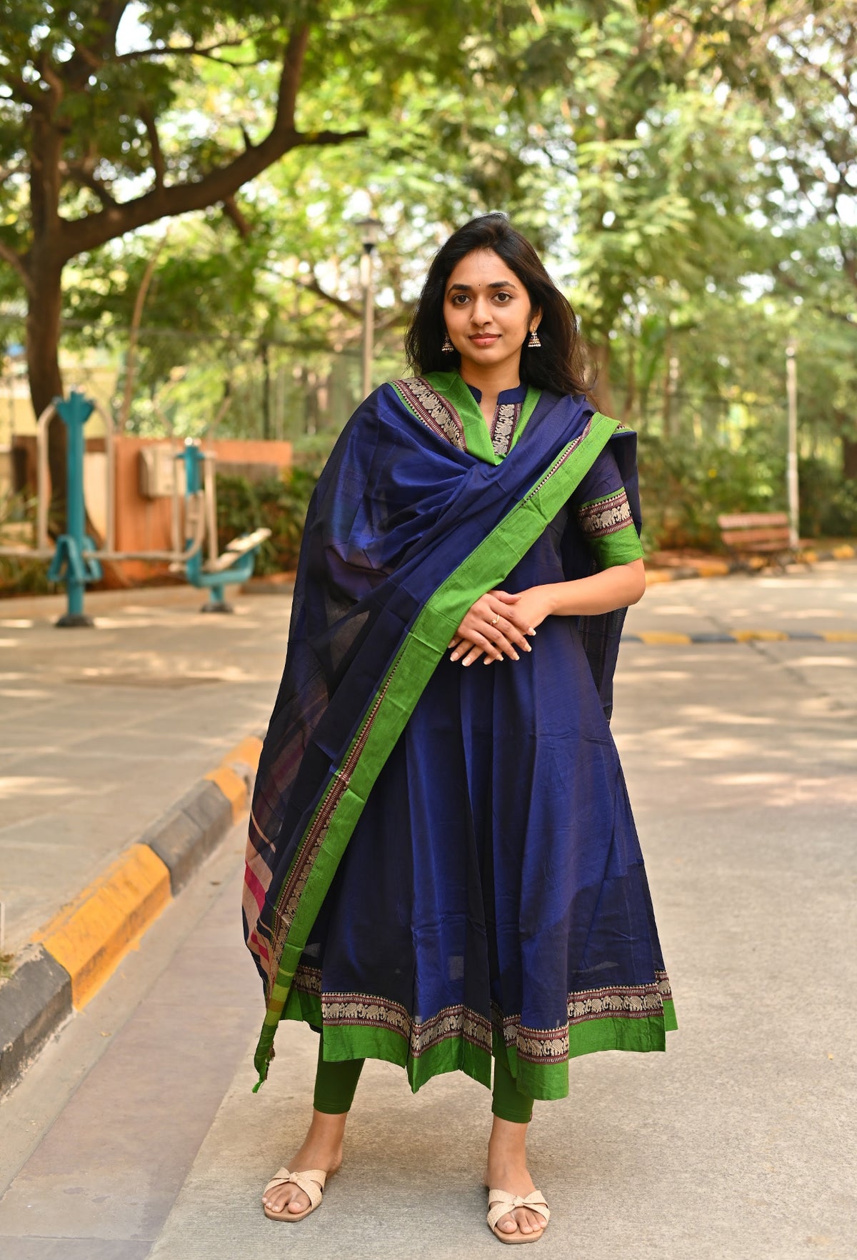 Arti Peacock Narayanpet Handloom Anarkali & Dupatta Set