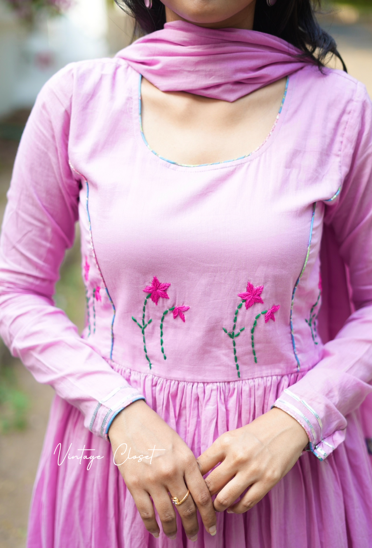 Bhoomika – Pink Embroidered Mul Cotton Flared Kurti
