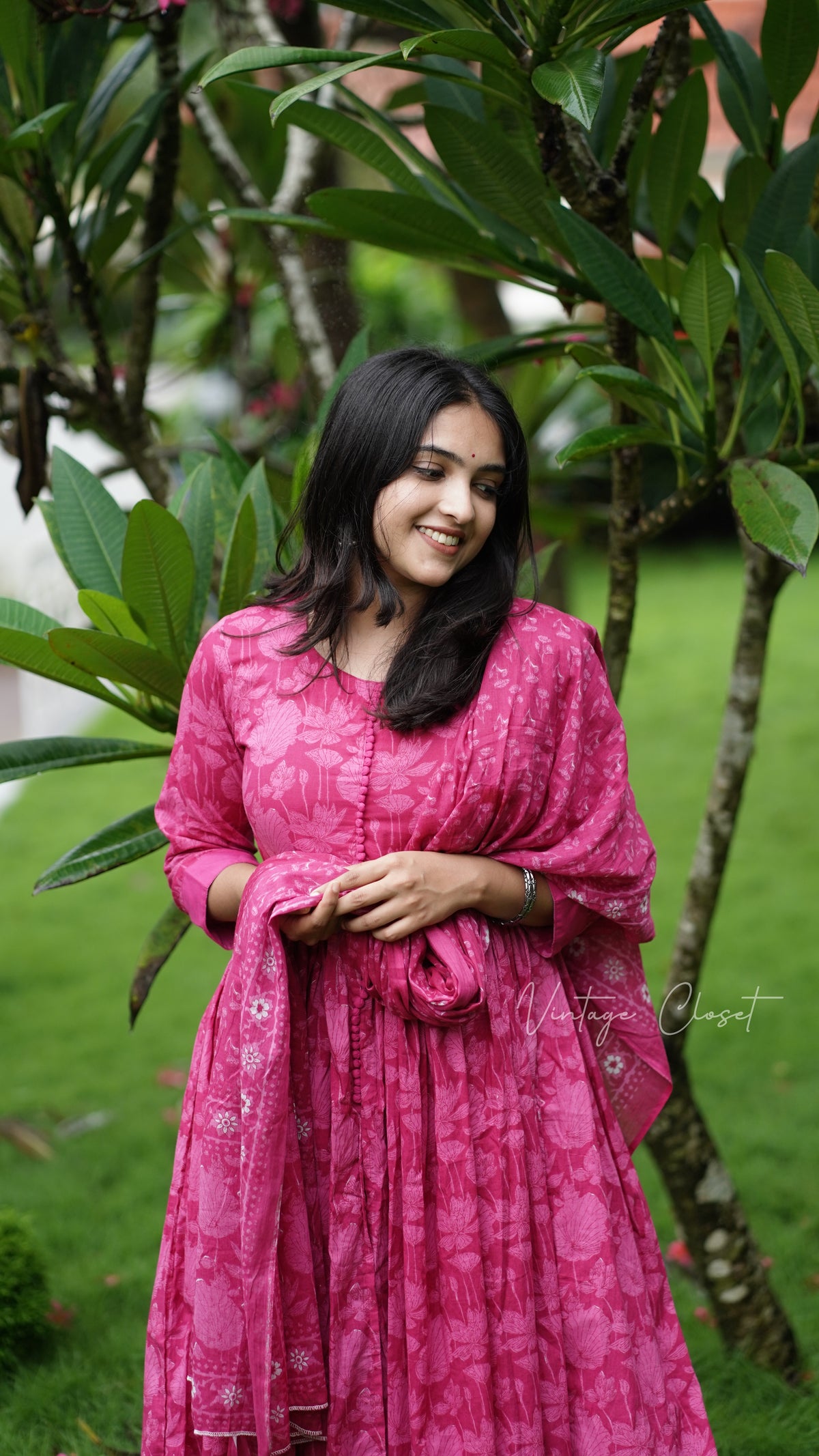Amayra – Pink Cotton Handblock Print Anarkali Suit Set