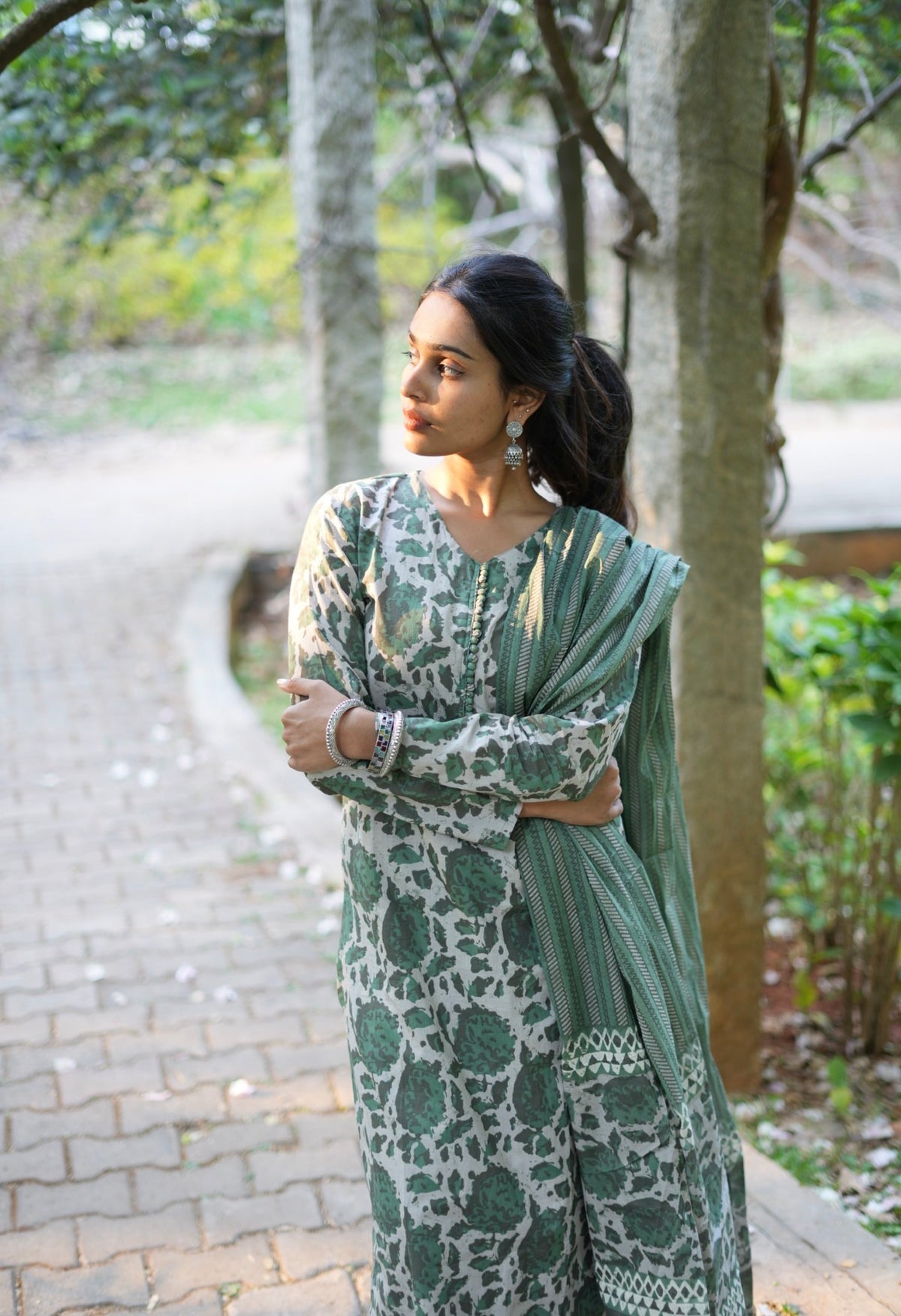 Kanaga – Sage Organic Cotton Block Print Straight Suit Set