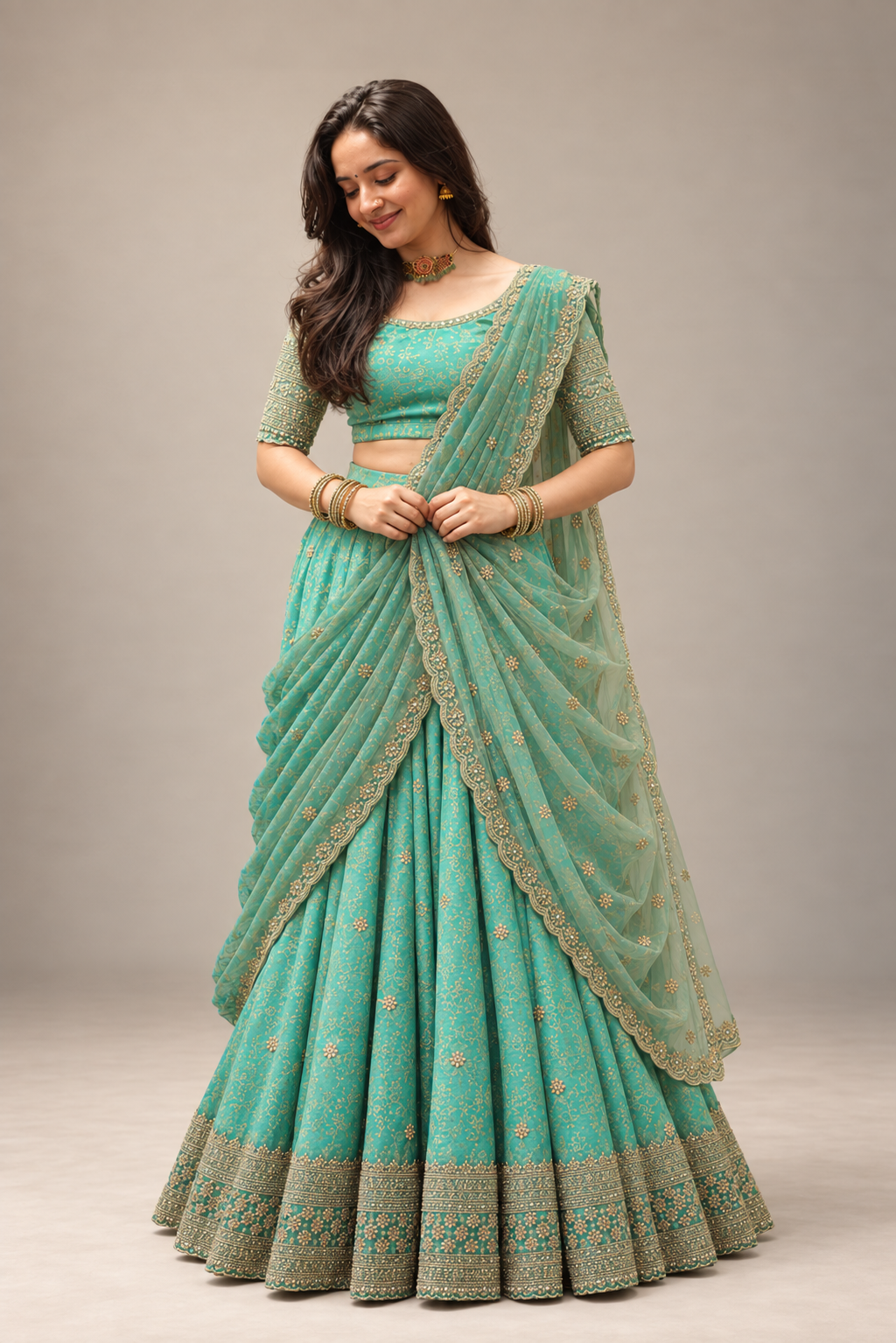 Swathi – Aqua Blue Sequin Lehenga with Dupatta