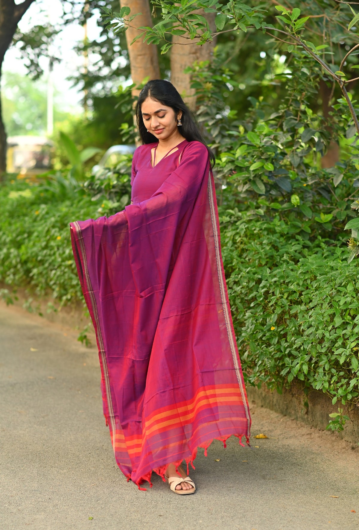 Padmini – Wine Violet Narayanpet Anarkali & Dupatta Set