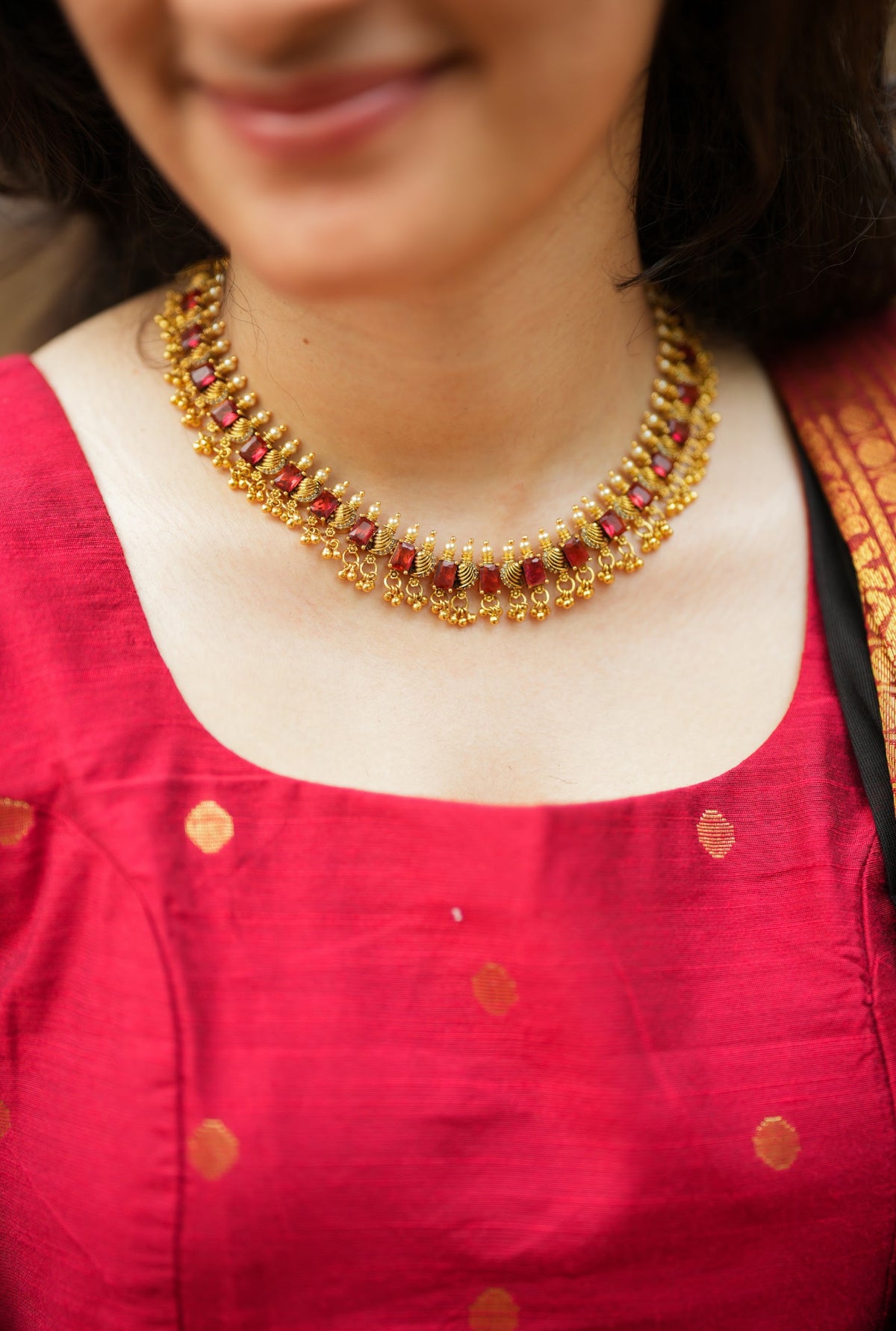 Damini – Red Chettinad Cotton Full-Flare Anarkali Suit