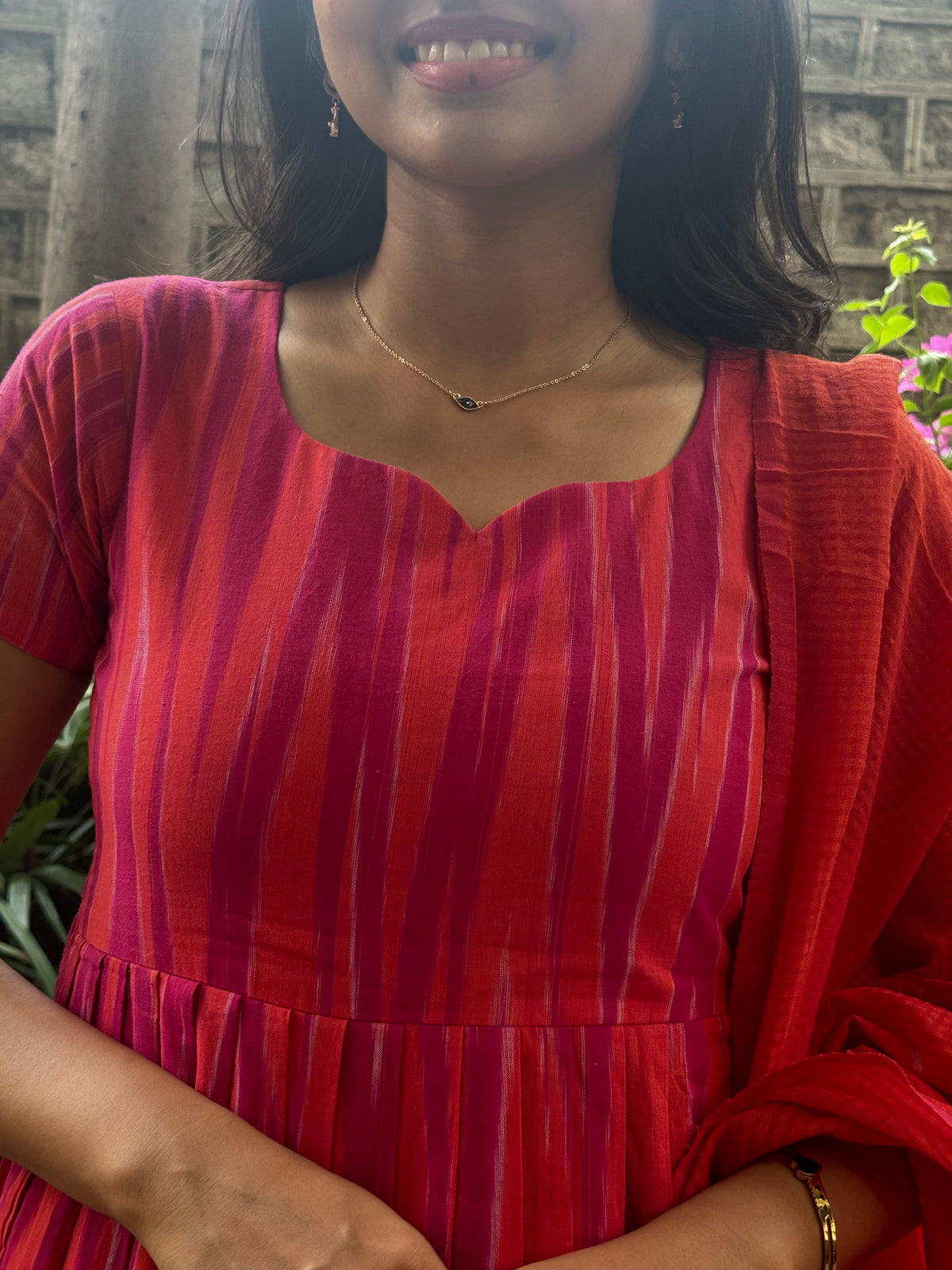 Sangavi – Pink Ikkat Box-Pleat Kurta Suit Set