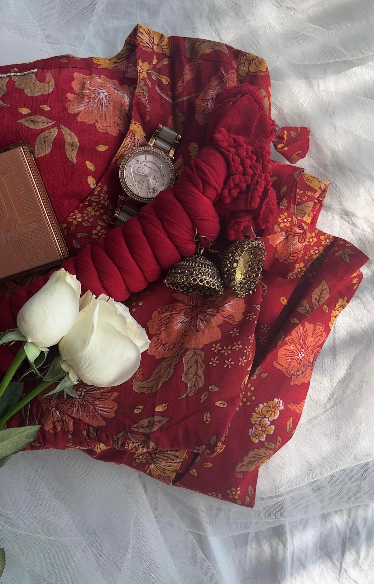 Niva – Maroon Floral Alia-Cut Suit with Chiffon Dupatta