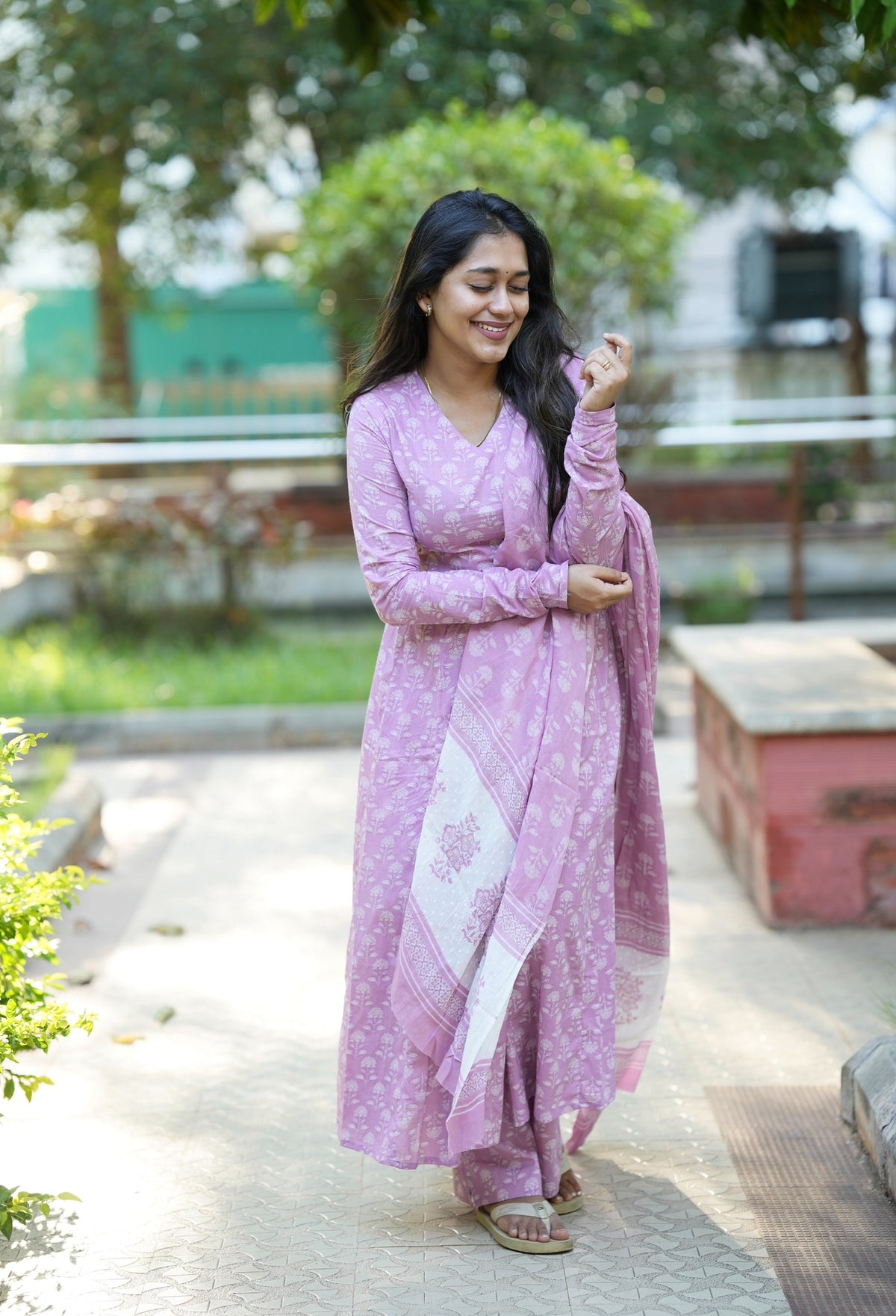 Prema – Pink Organic Cotton Block Print Anarkali Suit Set