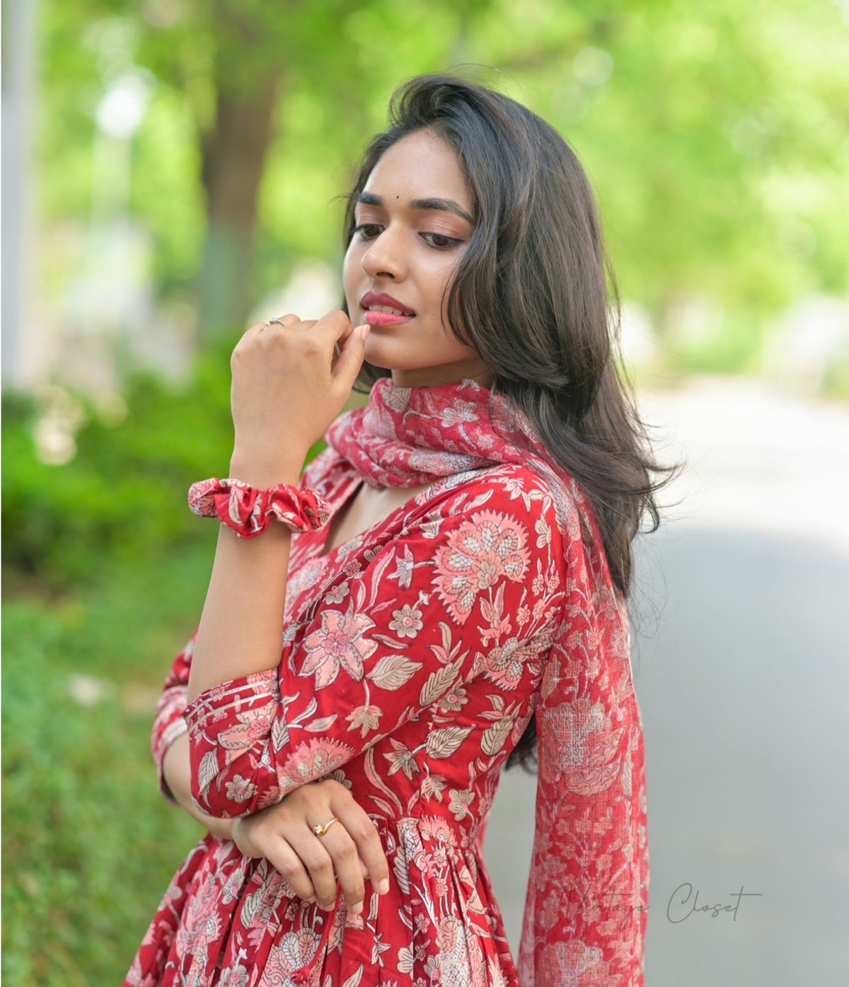 Kalpana – Red Handblock Print Suit with Kota Doria Dupatta