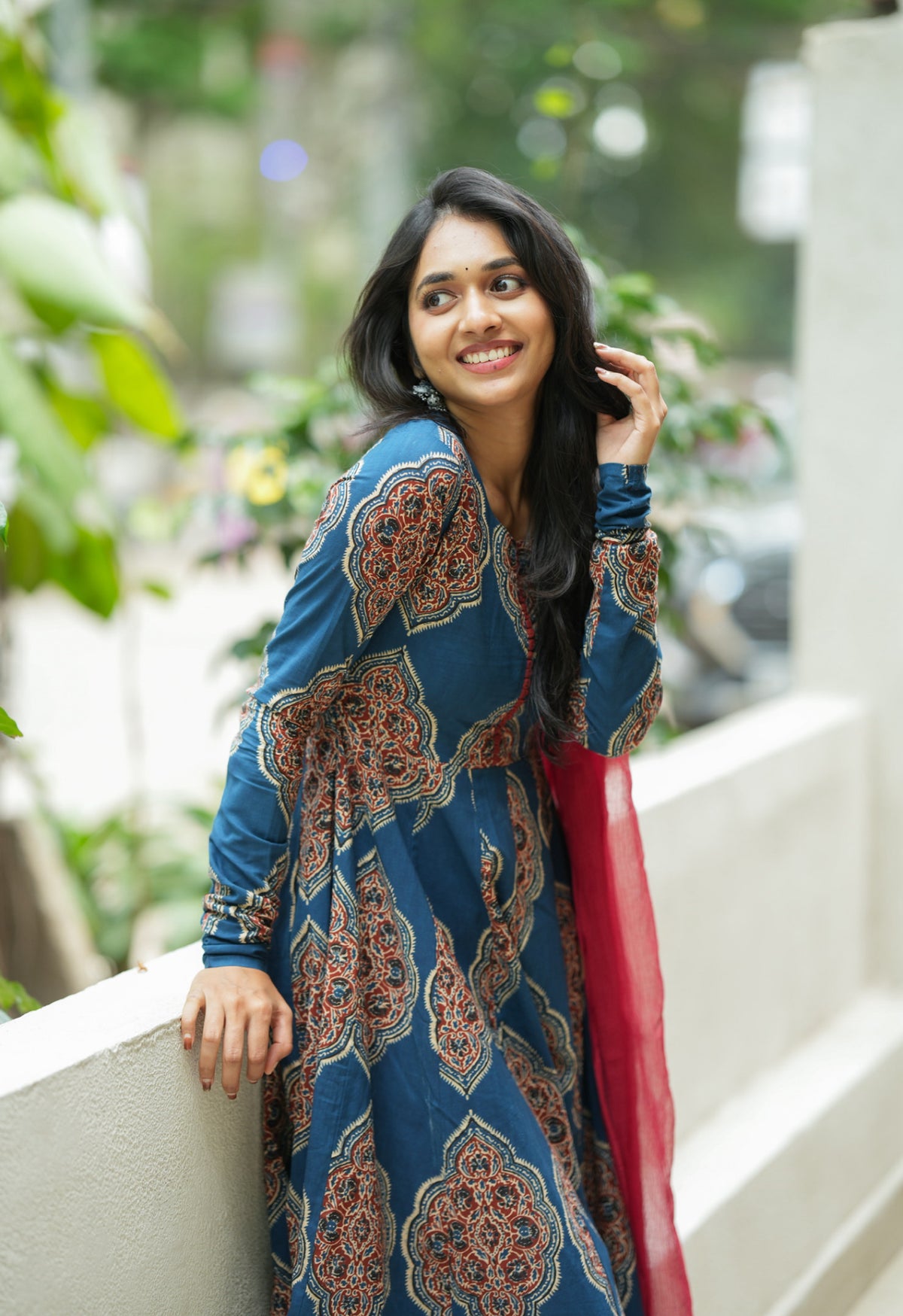 Ashmitha – Blue Floral Block Print Anarkali Suit Set