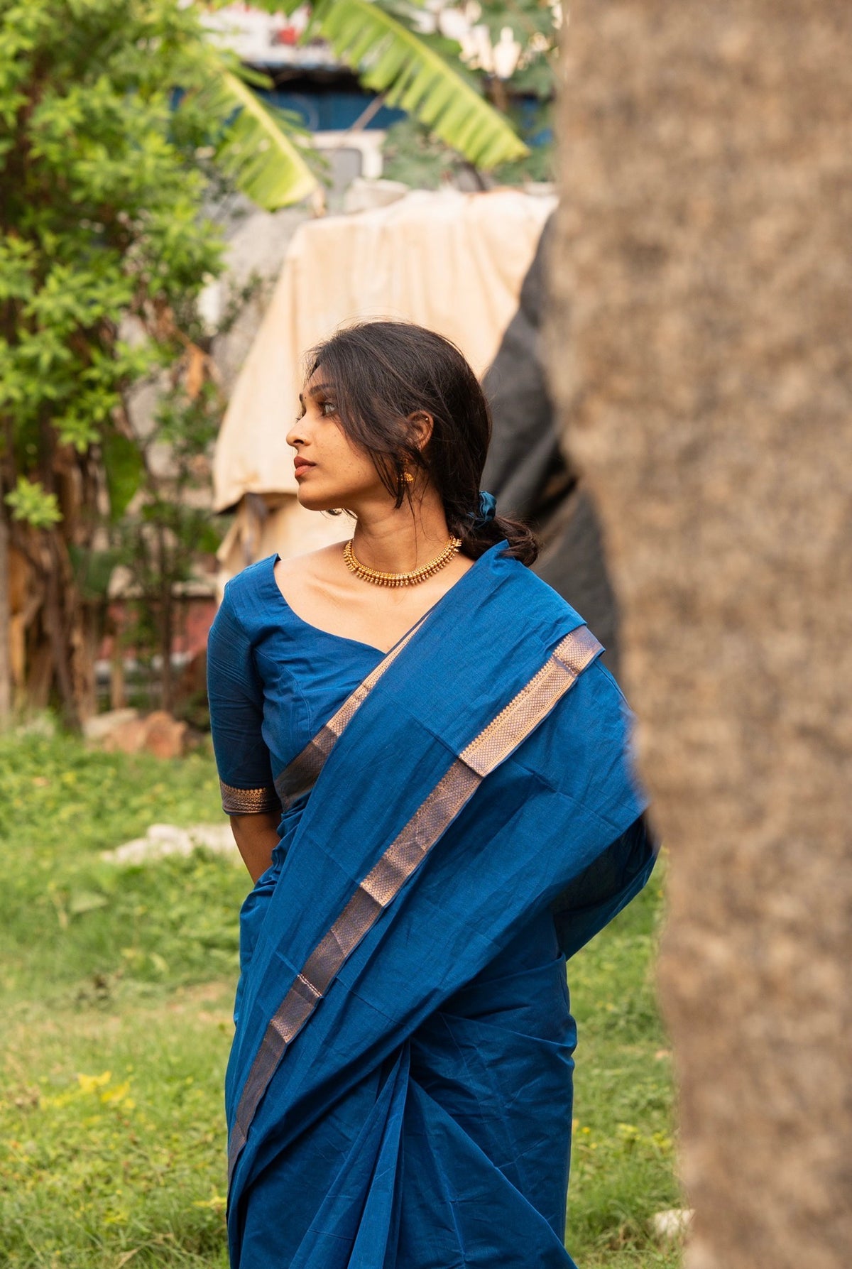 LEELA-Mangalgiri cotton saree-Blue