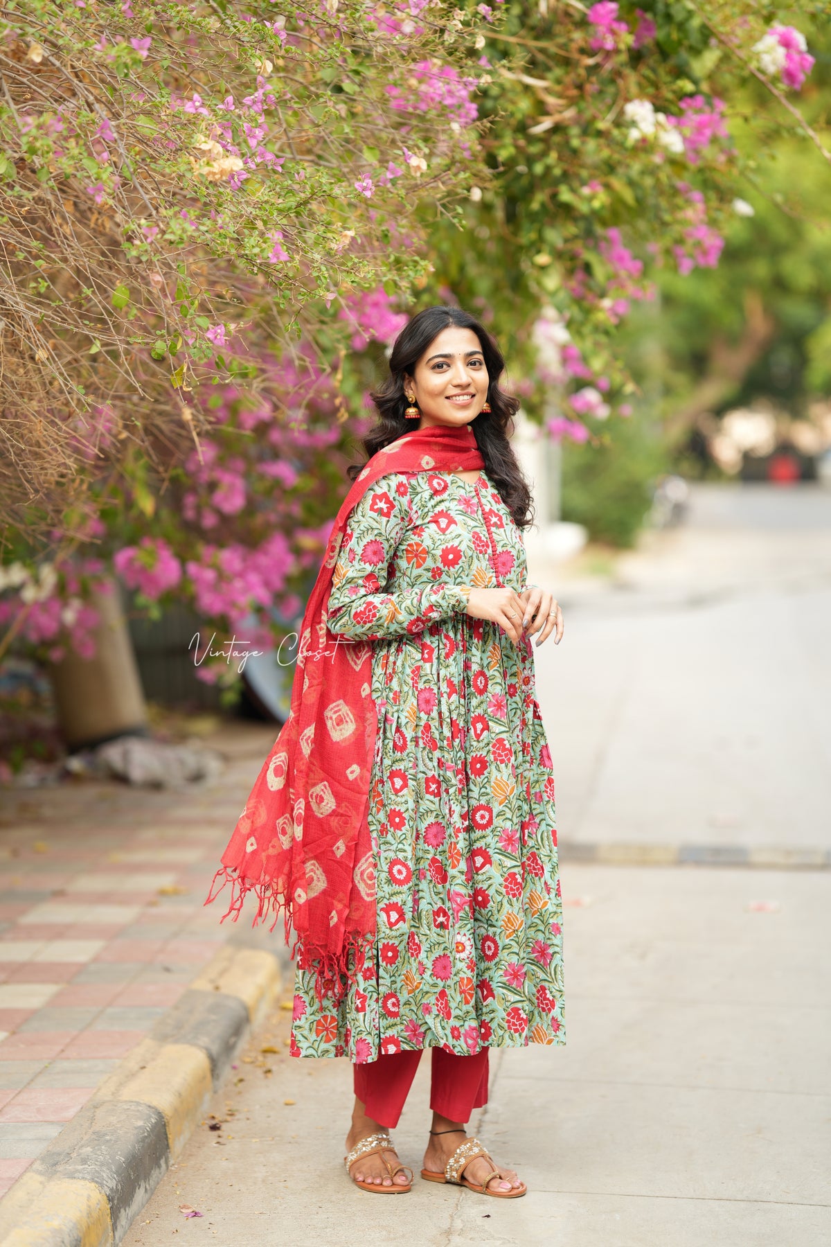 Sita – Floral Organic Cotton Block Print Anarkali Suit Set